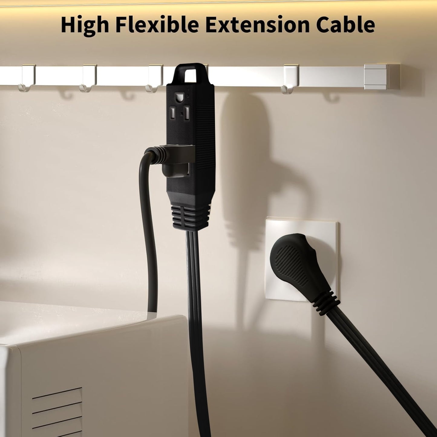 BN-LINK 2-Pack 6 ft Indoor Extension Cord 3 Grounded Outlets 16/3 SPT-2, 3 Prong Low-Profile Flat Plug, Black
