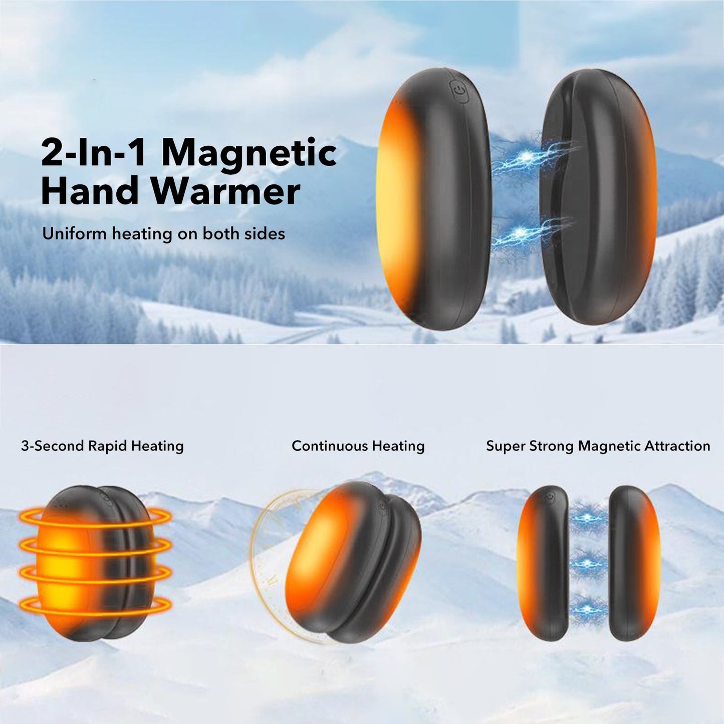 Behome Magnetic Hand Warmers Rechargeable 2 Pack, Electric Hand Warmers With 3 Temperature Settings, Portable Pocket Heater For Winter & Outdoor