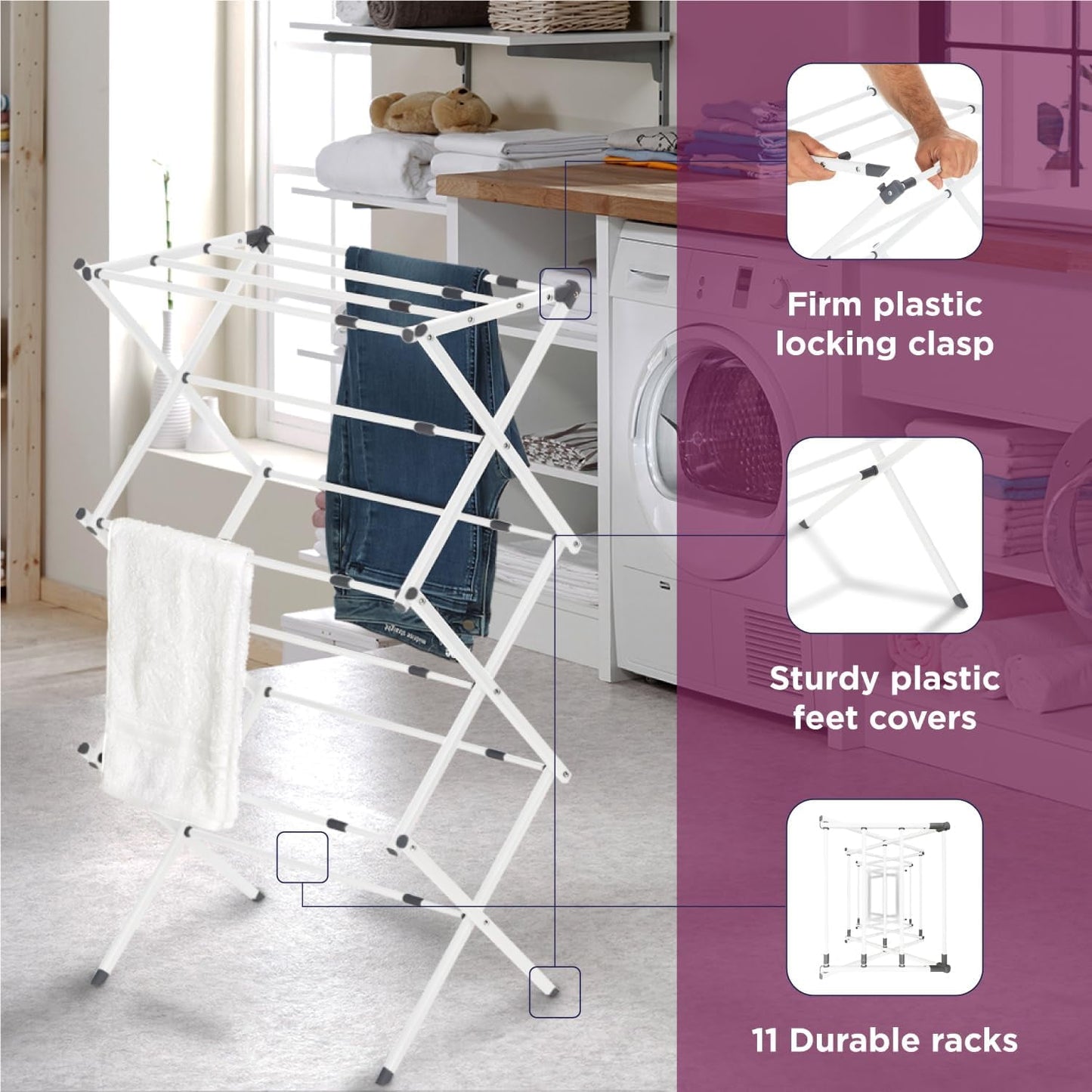 Behome Drying Rack for Clothes, Foldable Laundry Rack for Sweaters, Blouses & More, Pre-Assembled & Extreme Stability , Indoor Outdoor Use, 29.92 X 14.56 x 41.33 inch