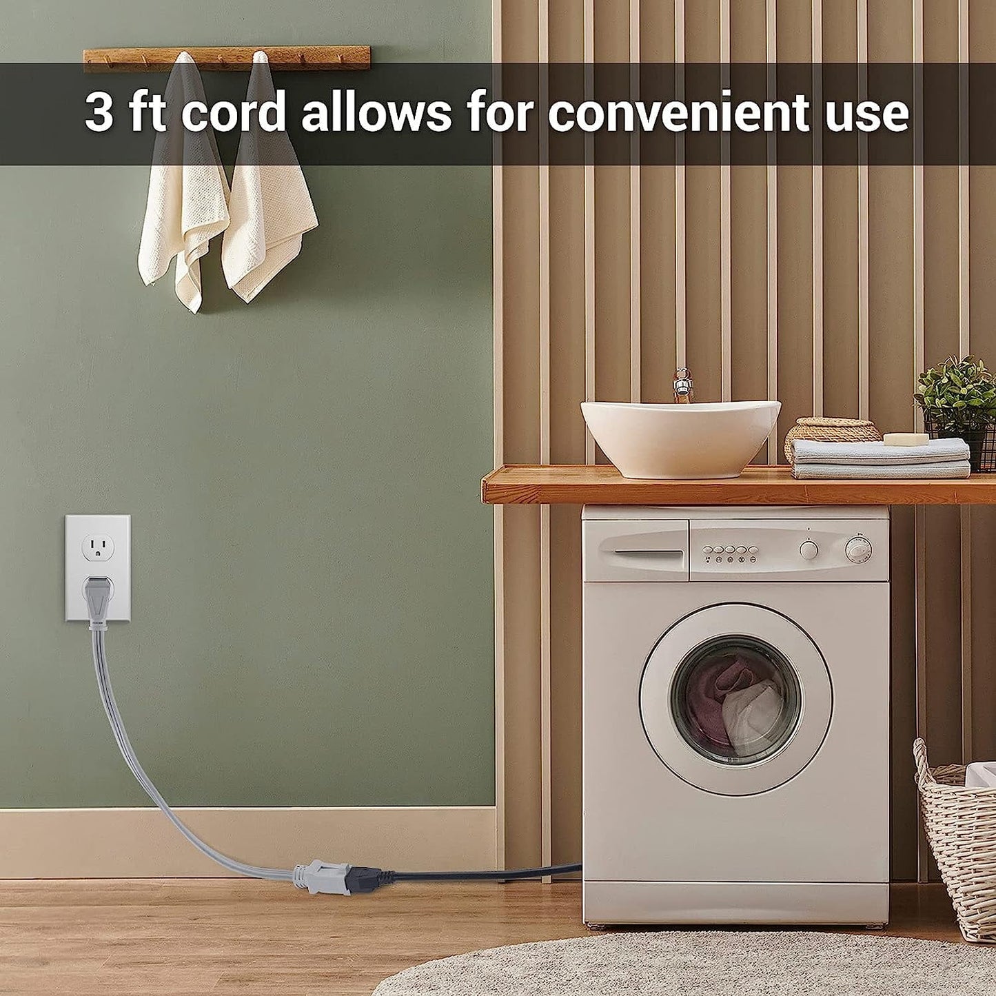 Clear Power 3ft 14/3 Gray Air Conditioner/Major Appliance Indoor Extension Cord, Grounded Flat Plug, Perfect for AC Units and Major Appliances