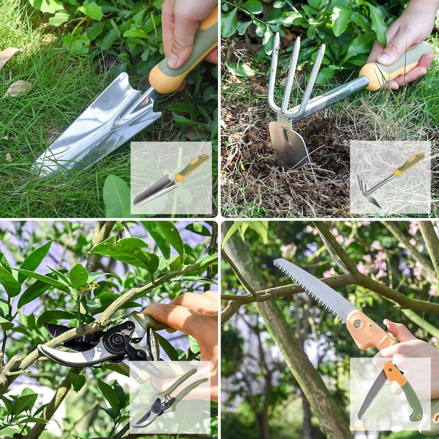 BN-LINK Garden Tool Set, 9 Piece Stainless Steel Rust-Proof Heavy Duty Gardening Tools with Non-Slip Rubber Handle, Durable Garden Tool Bag, Ideal Gardening Gifts for Women and Men