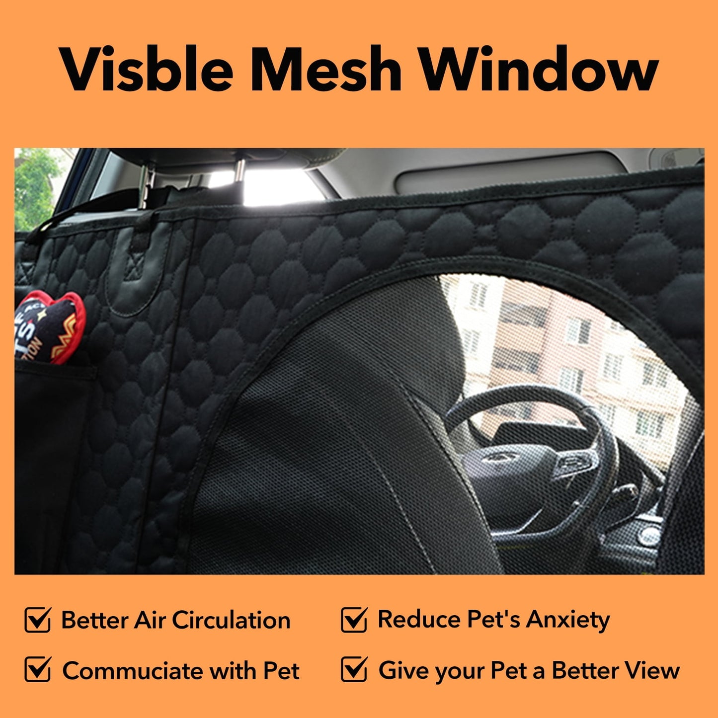 Behome Waterproof Dog Car Seat Cover For Back Seat, Collapsible Anti-Scratch Car Seat Protector with Mesh Window & Storage Pocket for Cars Trucks and SUV(52" W x 57" L)