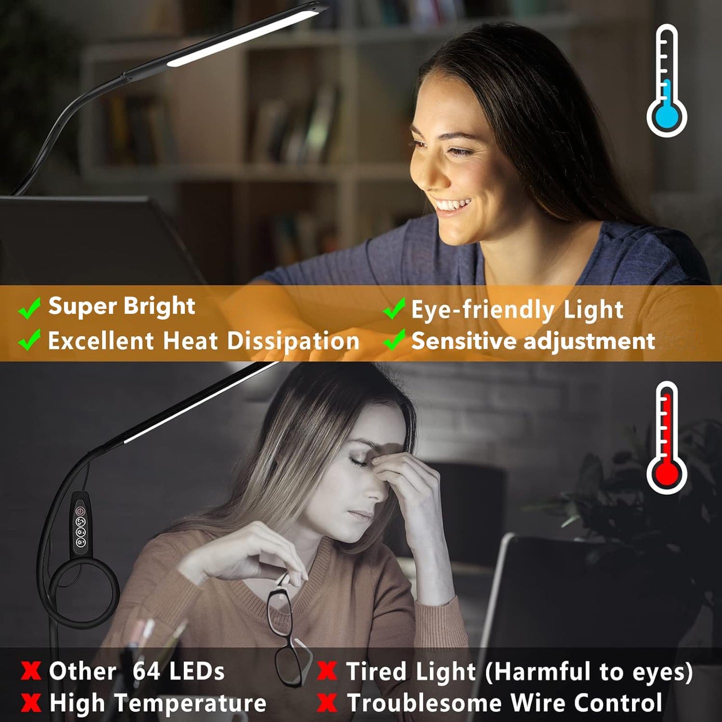 Behome LED Desk Lamp with Clamp, Clamp Light with 3 Color Modes & 10 Brightness, Long Flexible Gooseneck, Eye-Care Clamp Lamp for Study, Work, Black