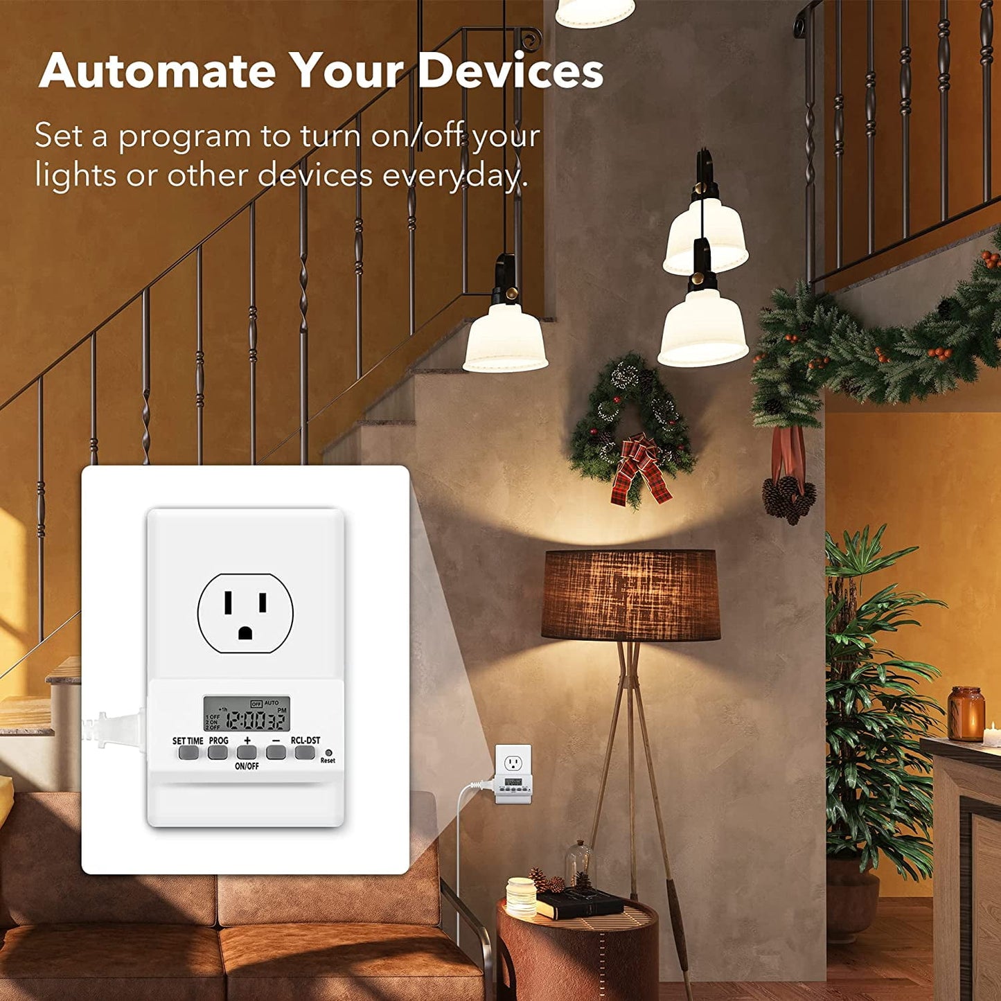 BN-LINK Digital Timer Outlet 24-Hour Programmable Digital Outlet Timer 2 Pack 2 On/Off Programs 2-Prong Mini Indoor Easy Set Stackable Plug-in for Lights Lamps Fans Accurate 8A/1000W 1/3HP