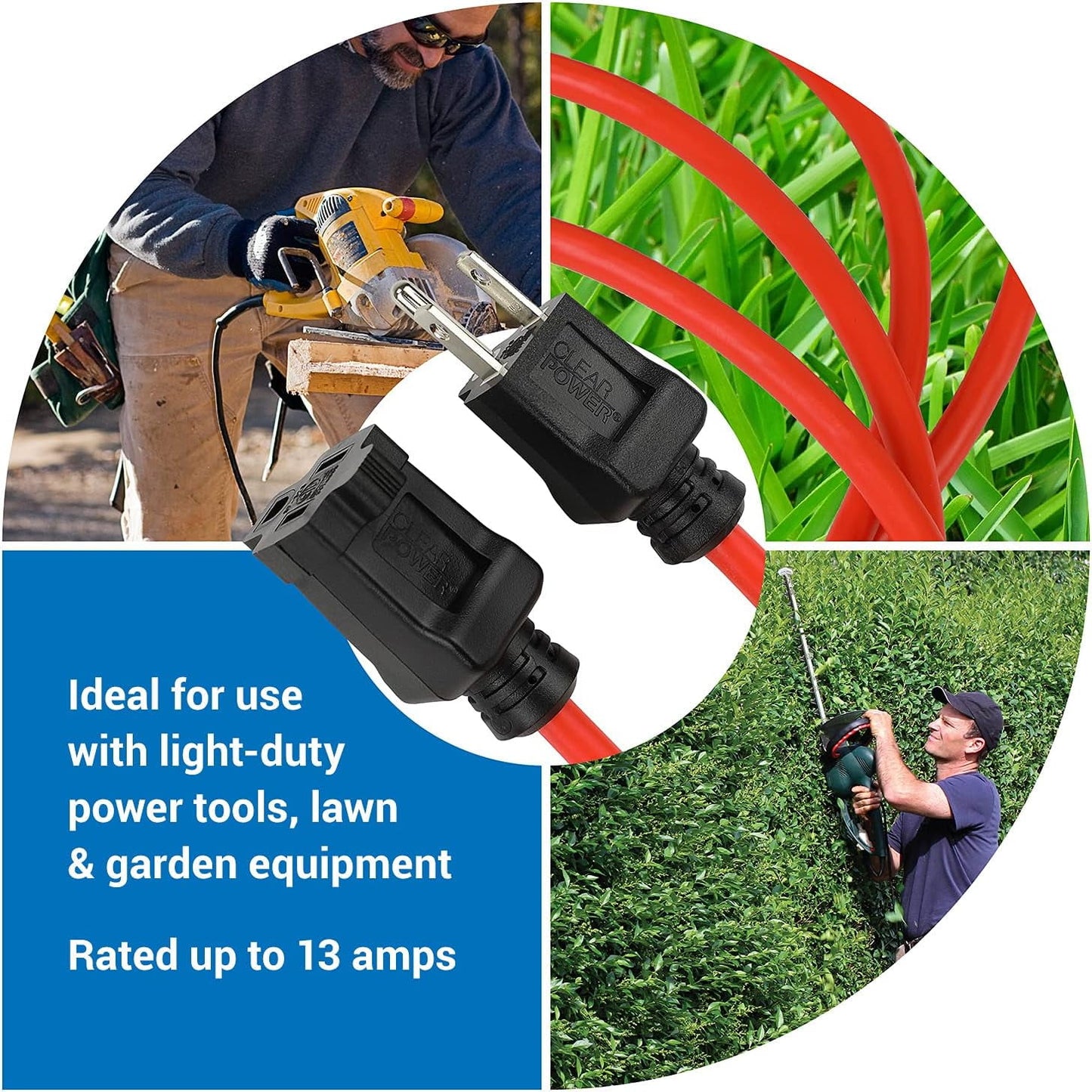 BN-LINK 10 ft Outdoor Extension Cord 16/3 SJTW, 3-Prong Grounded Plug, Orange, Water & Weather Resistant, Flame Retardant, General Purpose Power Cord for Lawn & Garden