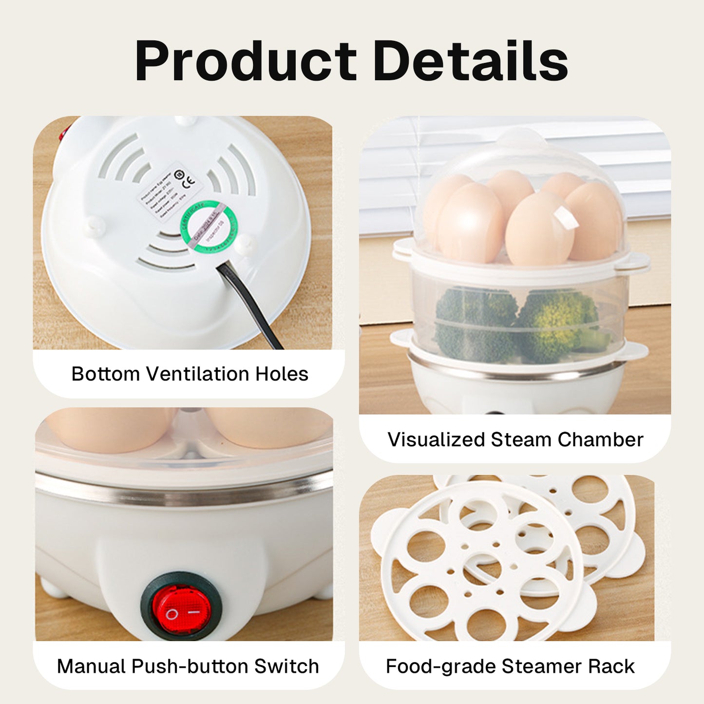 Behome Rapid Electric Egg Cooker 14 Egg Capacity,Double-Layer Lazy Egg Boiler,Multifunction Heated Maker Egg Poacher & Vegetable Steamer