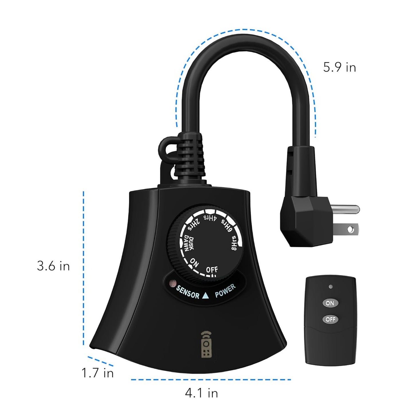 HBN Outdoor Light Timer Waterproof, Weatherproof Photocell Dusk to Dawn Light Sensor Timer with Remote Control, 2/4/6/8 Countdown Timer, 3 Grounded Outlet for Christmas Lights,1875W 15A 1/2HP