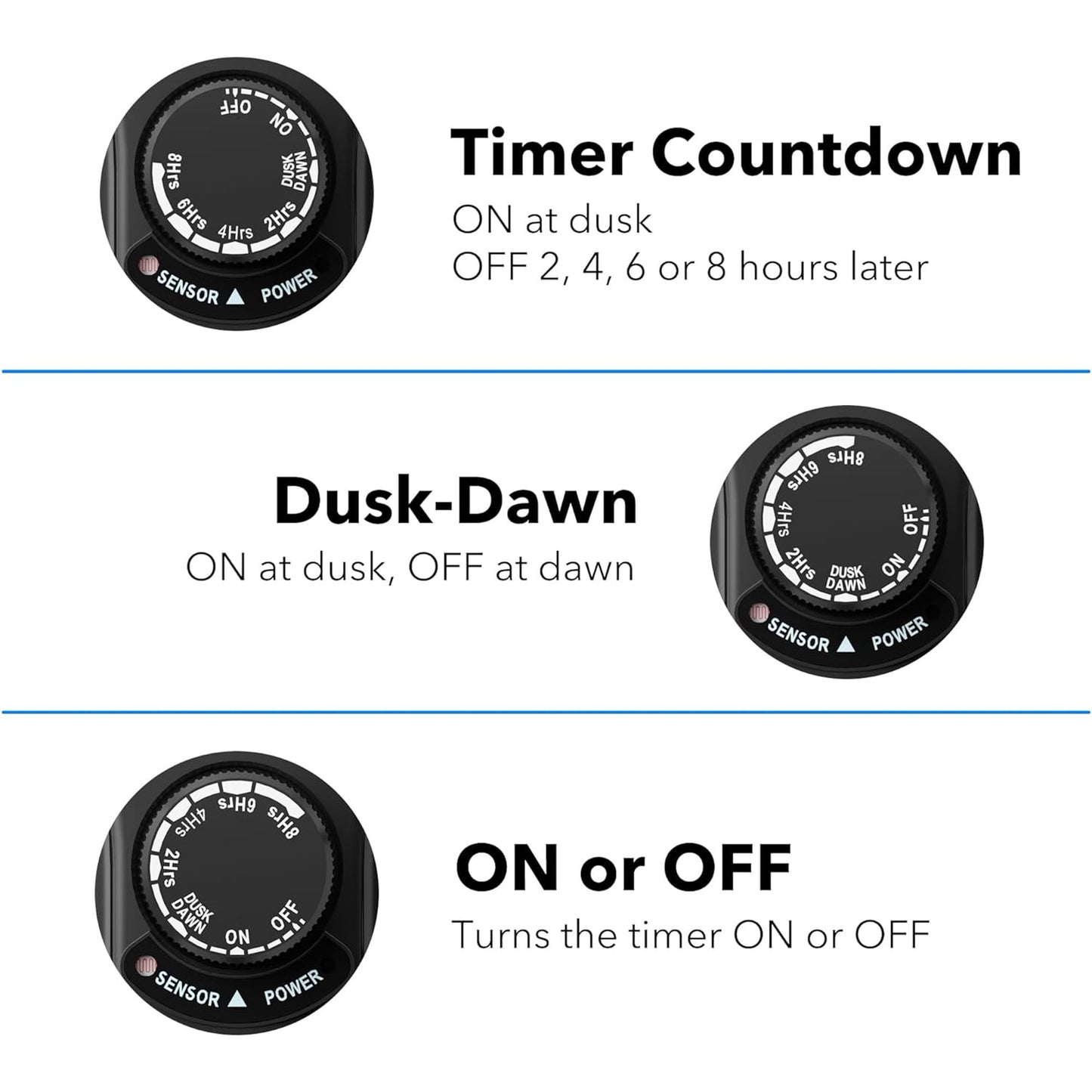 HBN Outdoor Light Timer Waterproof, Weatherproof Photocell Dusk to Dawn Light Sensor Timer 2/4/6/8 Countdown Timer, 3 Grounded Outlet for Christmas Lights,Hallowen Deceration,1875W 15A 1/2HP(2pack)