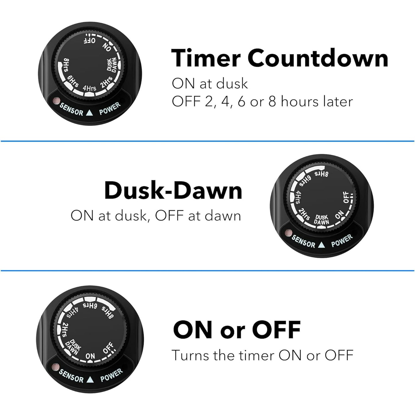 HBN Outdoor Light Timer Waterproof, Weatherproof Photocell Dusk to Dawn Light Sensor Timer 2/4/6/8 Countdown Timer, 1 Grounded Outlet for Christmas Lights,Hallowen Deceration,1875W 15A 1/2HP(2 Pack)