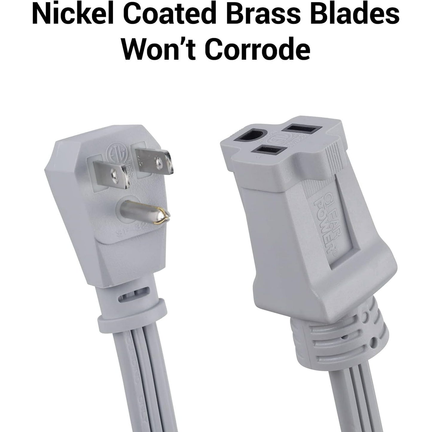 Clear Power 3ft 14/3 Gray Air Conditioner/Major Appliance Indoor Extension Cord, Grounded Flat Plug, Perfect for AC Units and Major Appliances