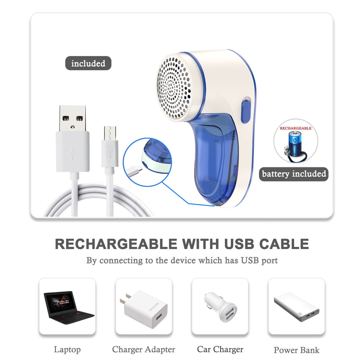 Fabric Shaver and Lint Remover, USB Rechargeable Sweater Defuzzer with 2 Replaceable Stainless Steel Blades, Remove Clothes Fuzz, Lint Balls, Pills, Bobbles