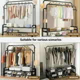 BN-LINK Double Rods Clothes Rack with Wheels, Rolling Clothing Garment Rack with 2 Bottom Shelves & 4 Side Hooks, Heavy Duty Clothes Organizer for Bedroom, Laundry, Living Room, Black
