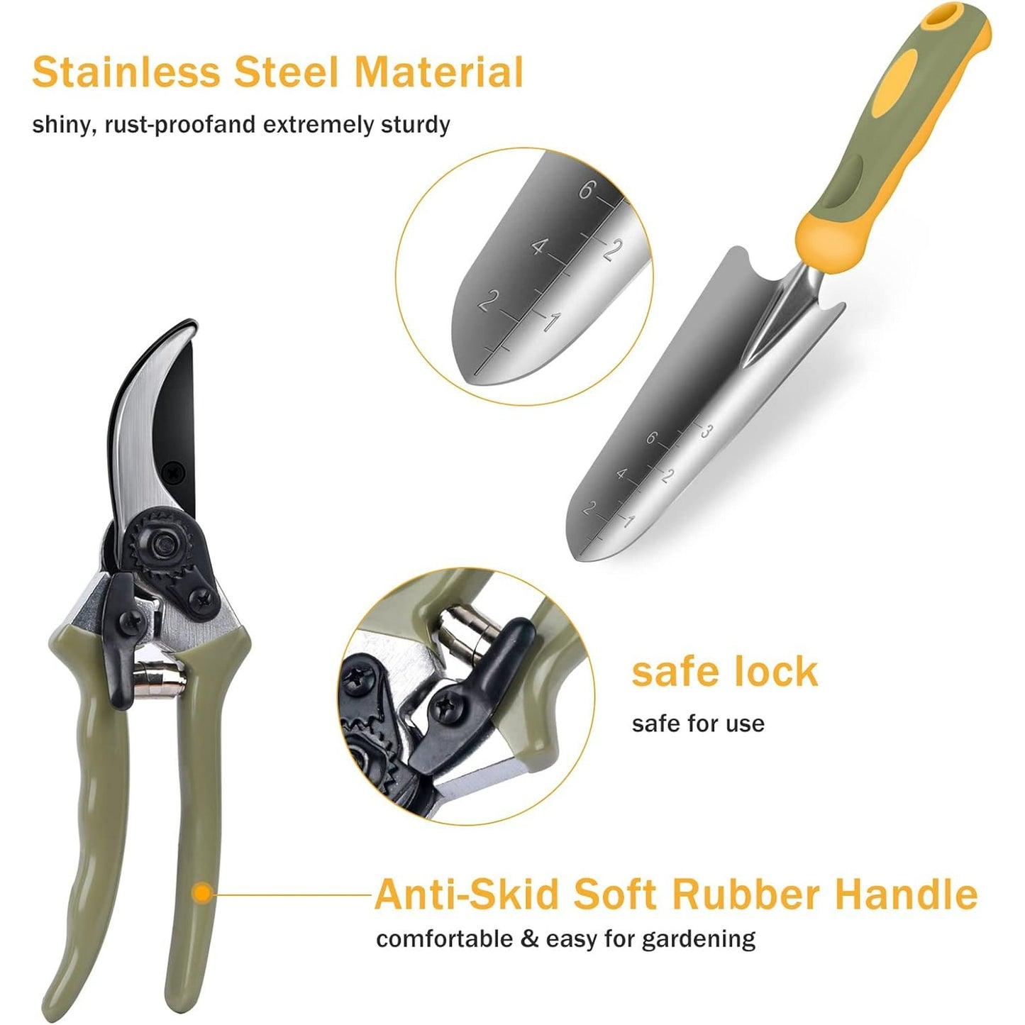 BN-LINK Garden Tool Set, 9 Piece Stainless Steel Rust-Proof Heavy Duty Gardening Tools with Non-Slip Rubber Handle, Durable Garden Tool Bag, Ideal Gardening Gifts for Women and Men