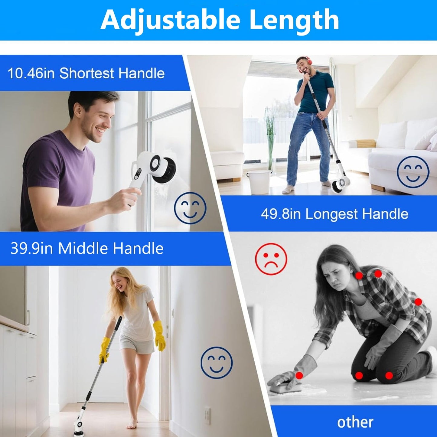 BN-LINK Electric Spin Scrubber, Cordless Cleaning Brush Scrubber with 7 Replaceable Brush Heads, Adjustable Length and Angle, 3 Speeds, Waterproof Bathroom Scrubber for Bathtub Kitchen Wall Cleaning