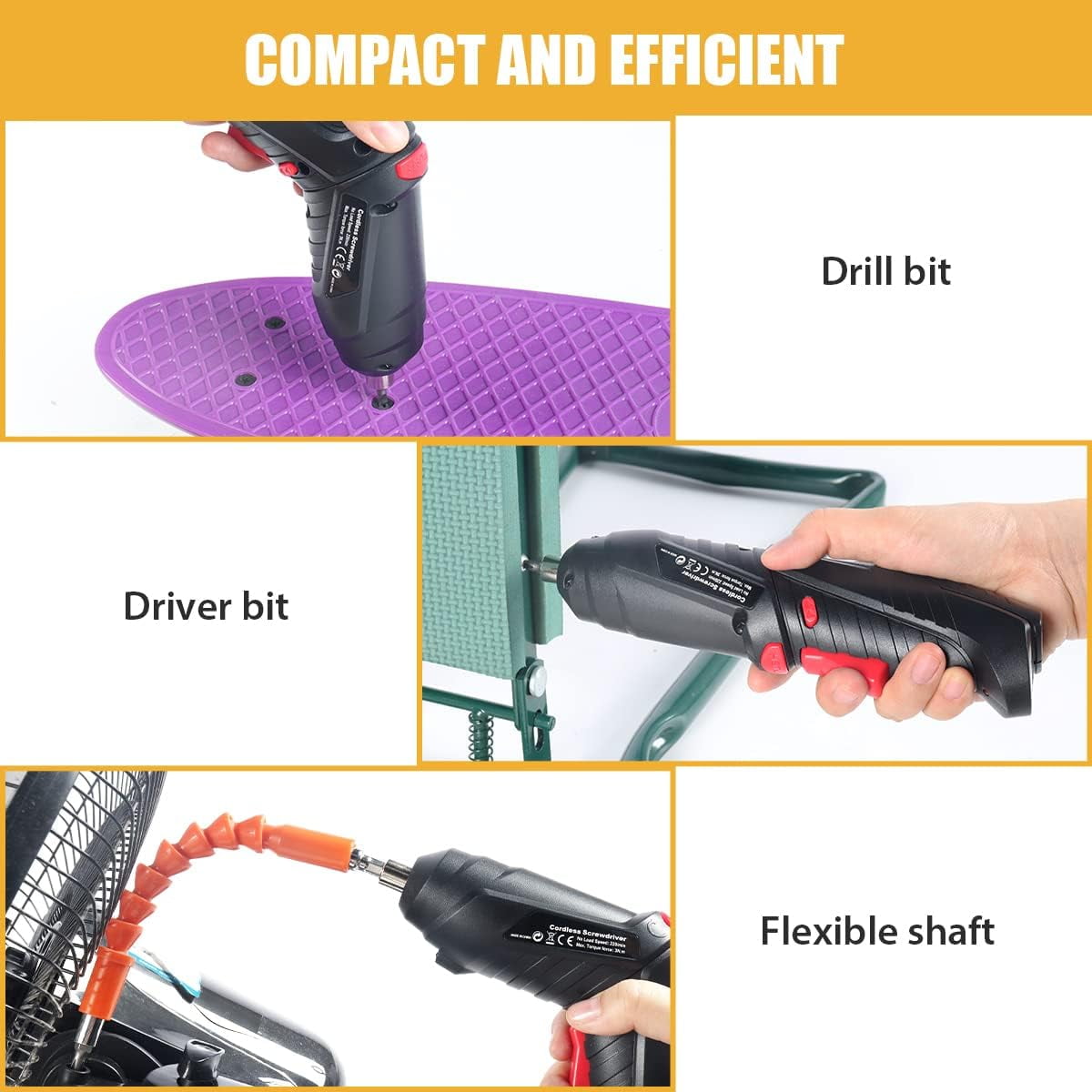Cordless Screwdriver Set, Electric Screwdriver USB Rechargeable Power Screwdriver, Rotating Handle, LED Light, 45PCS Drill/Driver Accessories