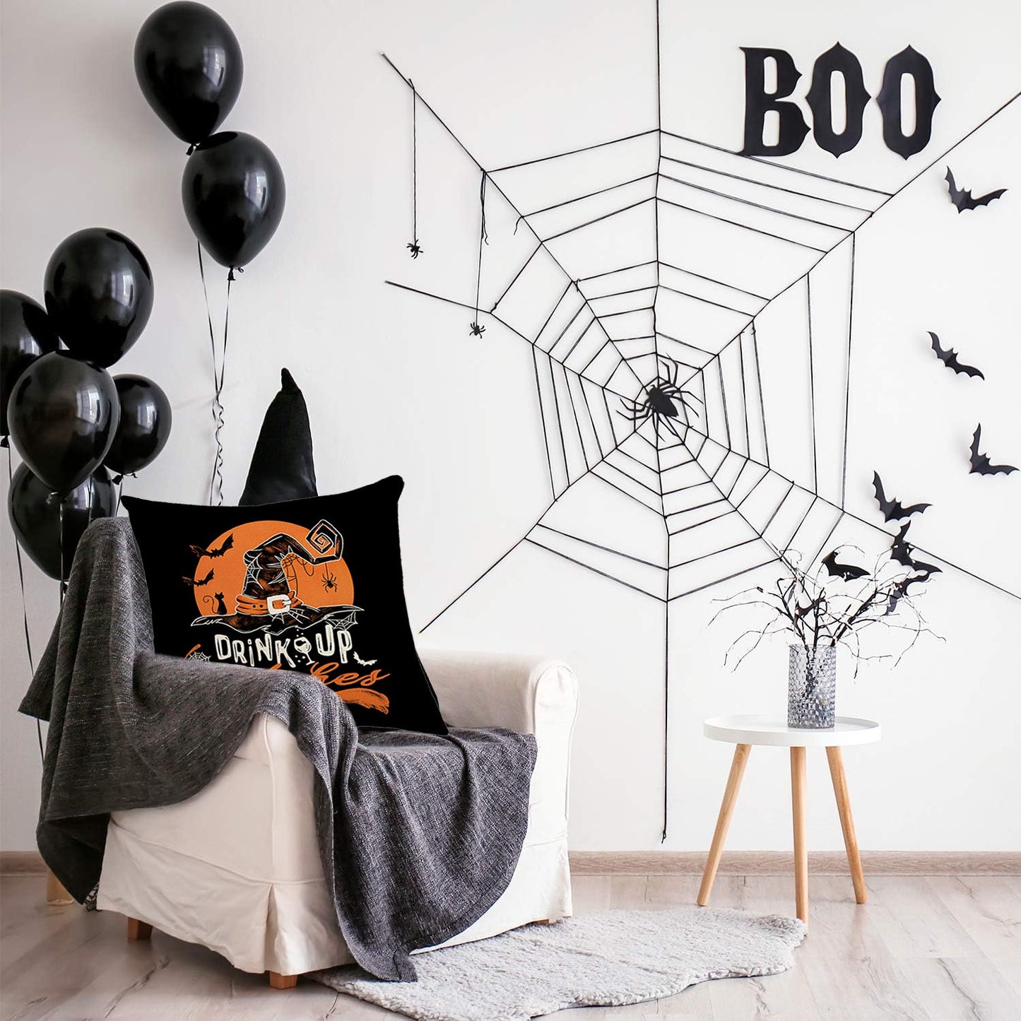 Behome 4 Pieces Halloween Pillow Case, 18 x 18 inch Orange and Black Pillow Cover, Happy Halloween Linen Decorative Cushion Covers for Home Halloween Decoration