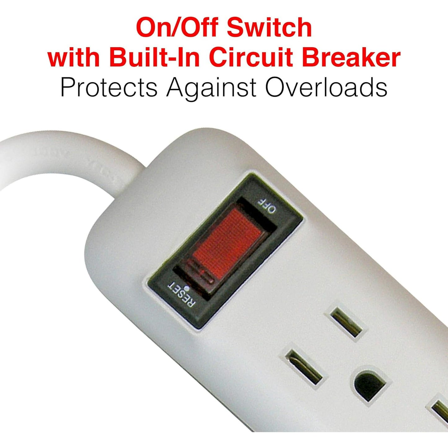 Clear Power 6 Outlet Power Strip, 8 ft Long Power Cord, Low-Profile Flat Plug, 3-Prong Grounded, White, 15 Amp Circuit Breaker