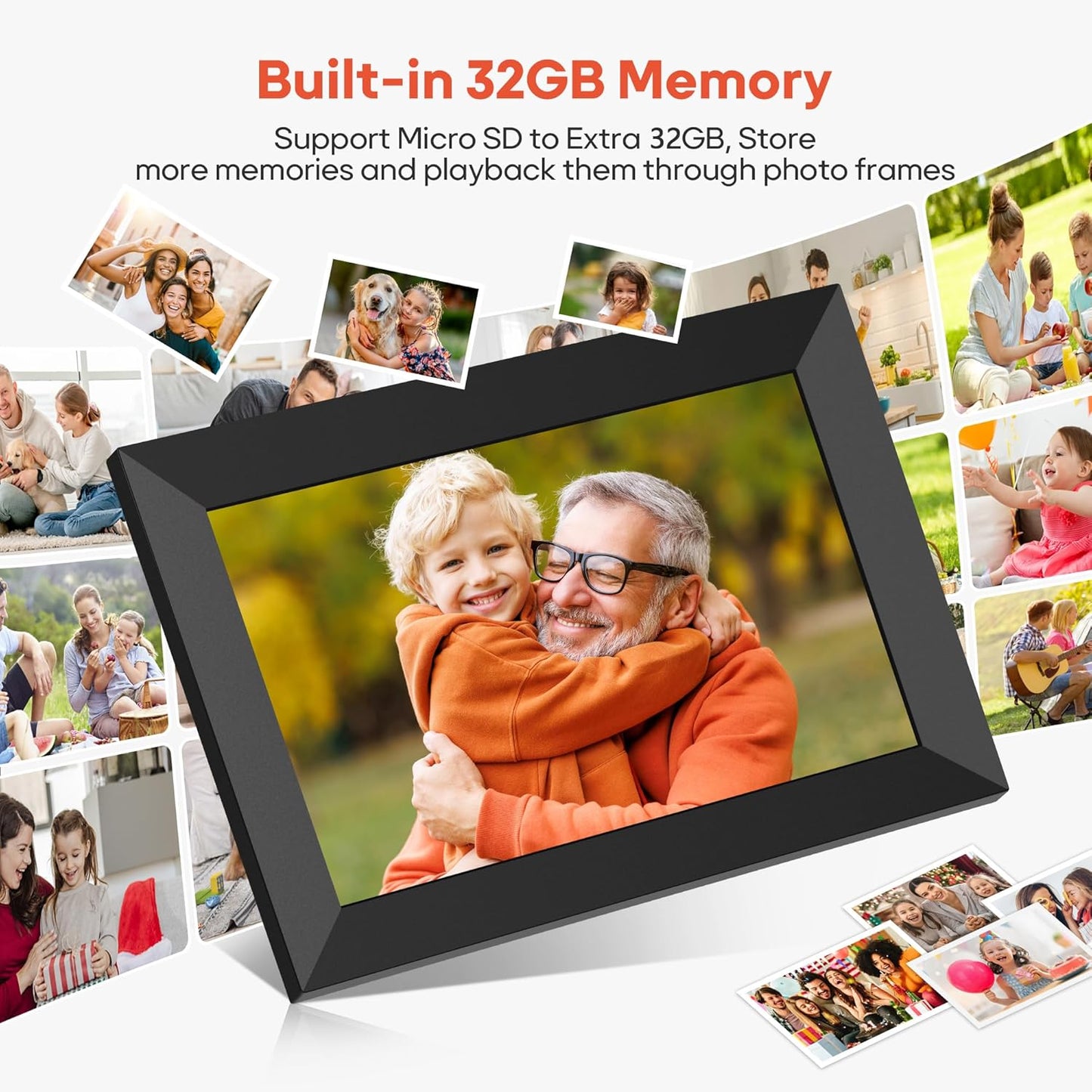 BN-LINK Digital Picture Frame, 10.1 Inch Smart Digital Photo Frame with 1280x800 IPS HD Touch Screen, 32GB Memory Auto-Rotate Wall Mount, Share Photos/Videos with Free App, Black