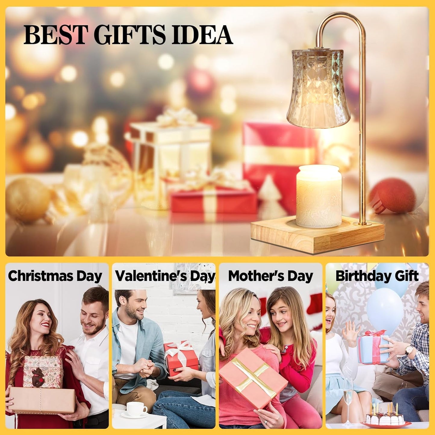 Behome Candle Warmer Lamp with Timer & Dimmer, Wax Melt Warmer with 2 Bulbs for Jar Candles, Home Decoration Gifts for Women, Gold