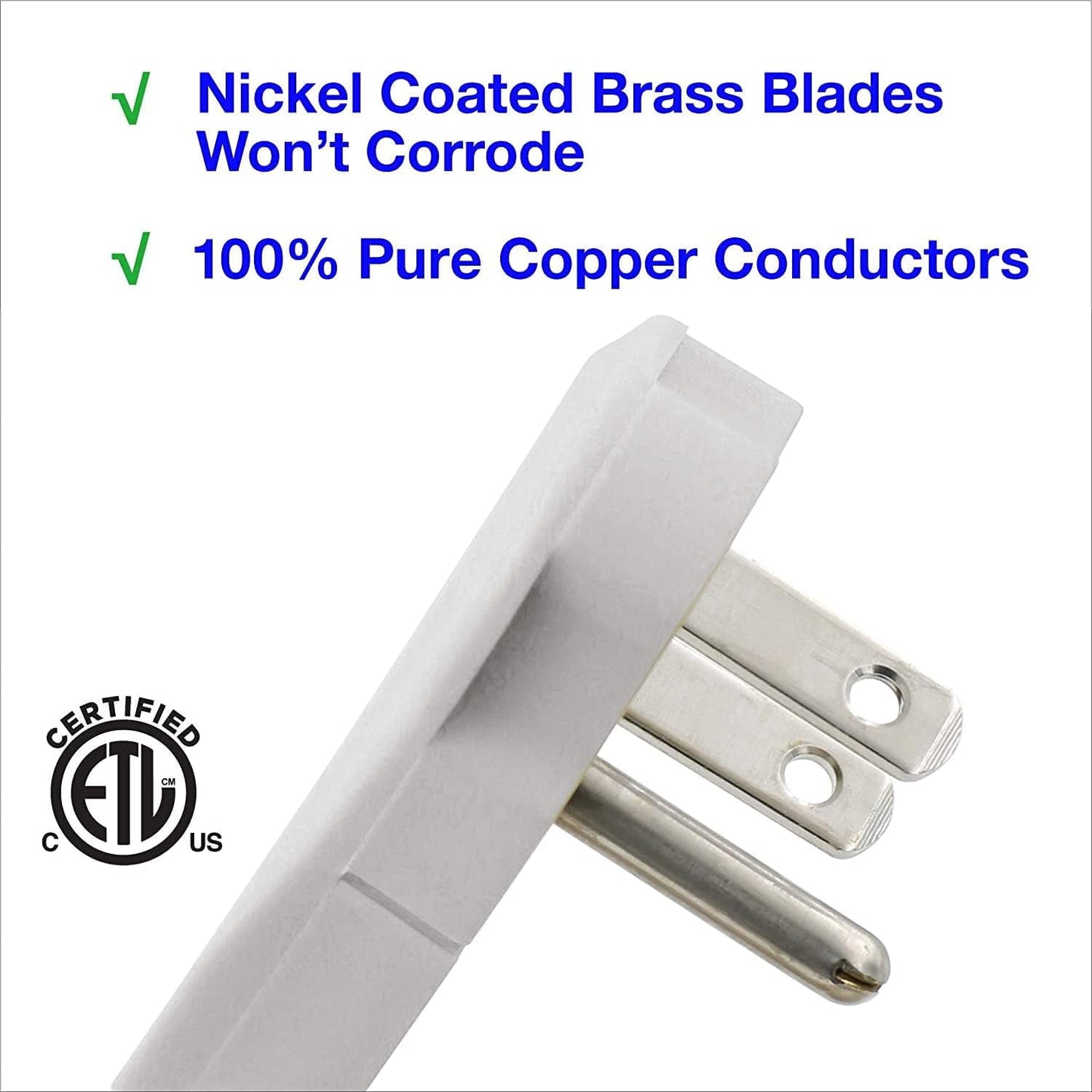 Clear Power 6ft 3 Outlet Indoor Flat Plug Extension Cord 16/3 SPT-2, White, 3 Prong Grounded, DCIC-00442P-DC (2-Pack)