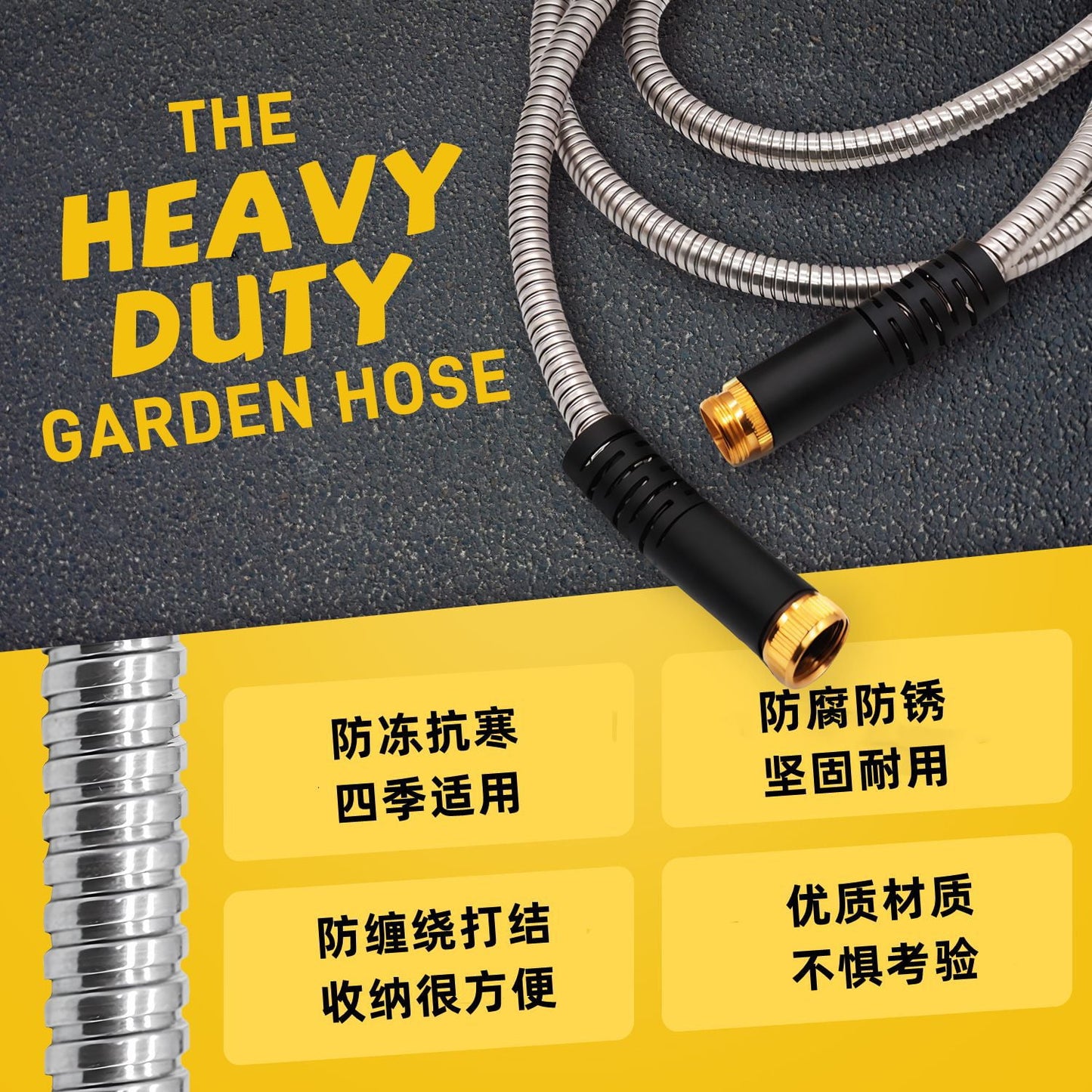 BN-LINK Garden Hose 50FT, 10 Pattern Thumb Spray Nozzle, No-Kink Flexible Stainless Steel Water Hose, Lightweight Leak & Rust Proof Water Hose for Yard, Outdoor, 3/4" Swivel Connectors