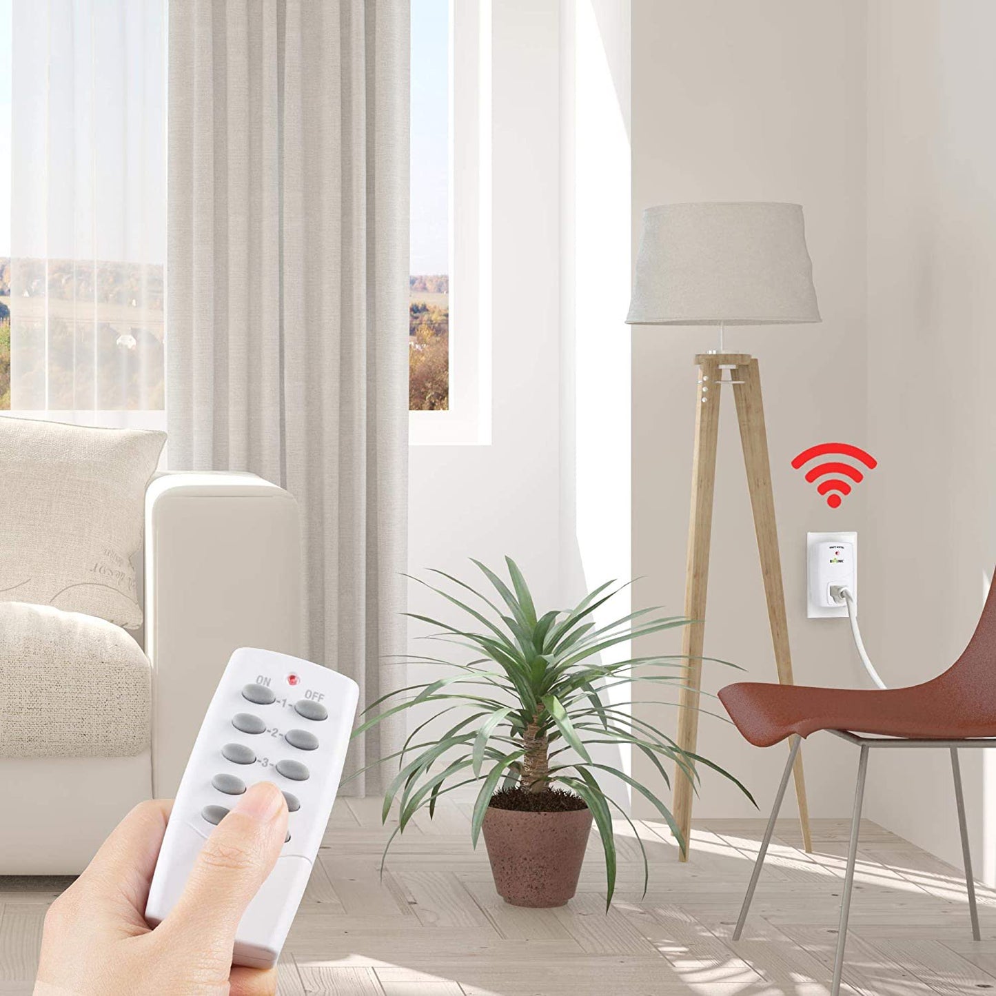 BN-LINK Wireless Remote Control Outlet Switch for Household Appliances, Wireless Remote Light Switch, LED Light Bulbs, White (2 Remotes + 5 Outlets) 1250W/10A