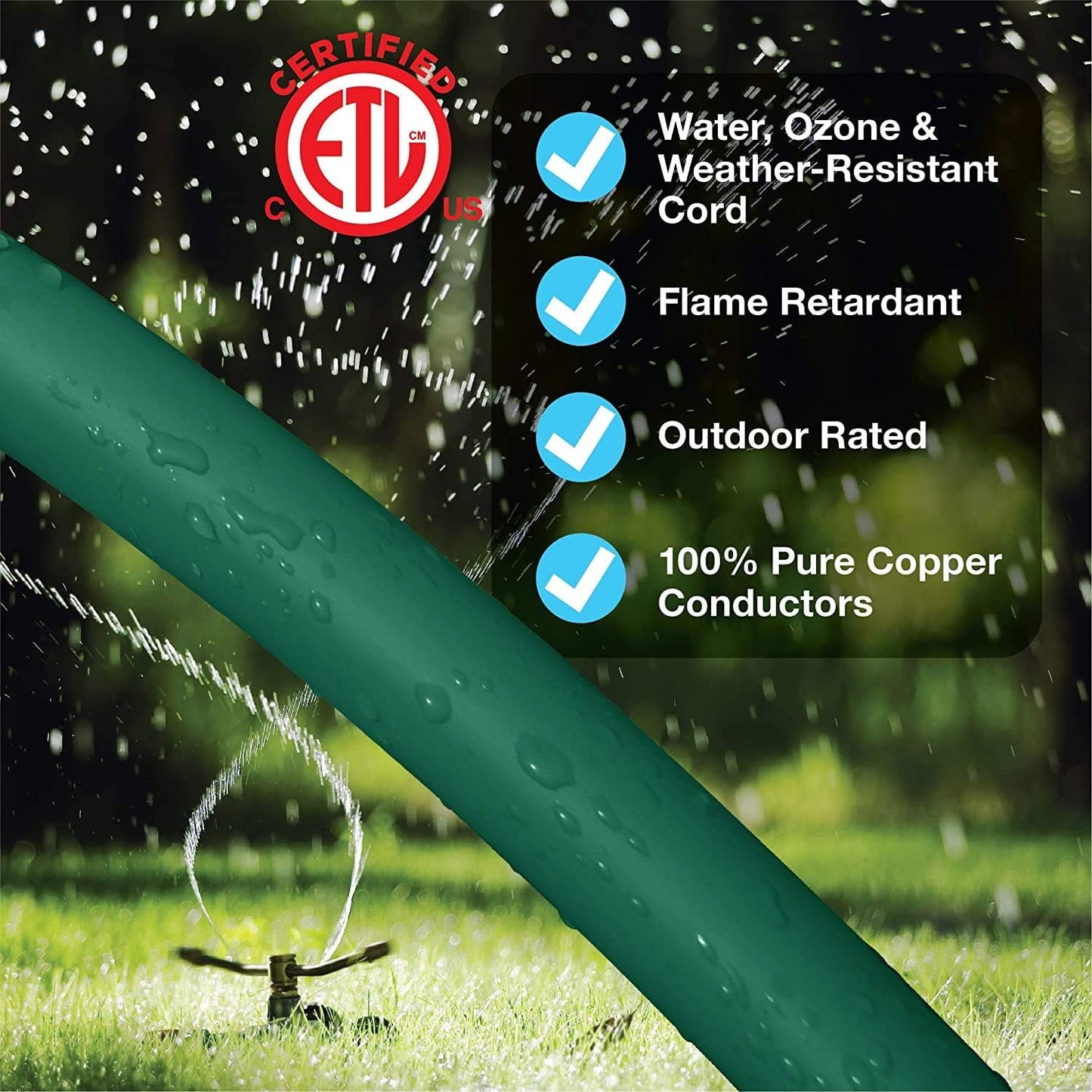 BN-LINK 25 ft Outdoor Extension Cord 16/3 SJTW, Lawn & Garden Green Cable for Holiday Decoration, 3-Prong Grounded Plug, Water & Weather Resistant, Flame Retardant