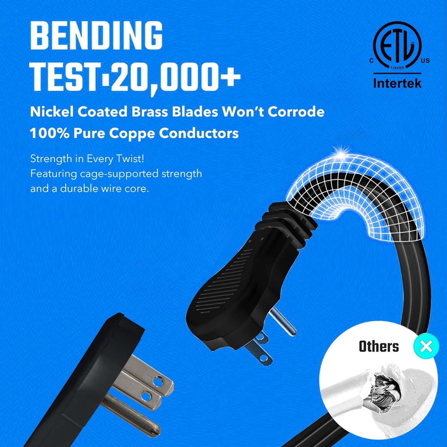 BN-LINK 2-Pack 6 ft Indoor Extension Cord 3 Grounded Outlets 16/3 SPT-2, 3 Prong Low-Profile Flat Plug, Black