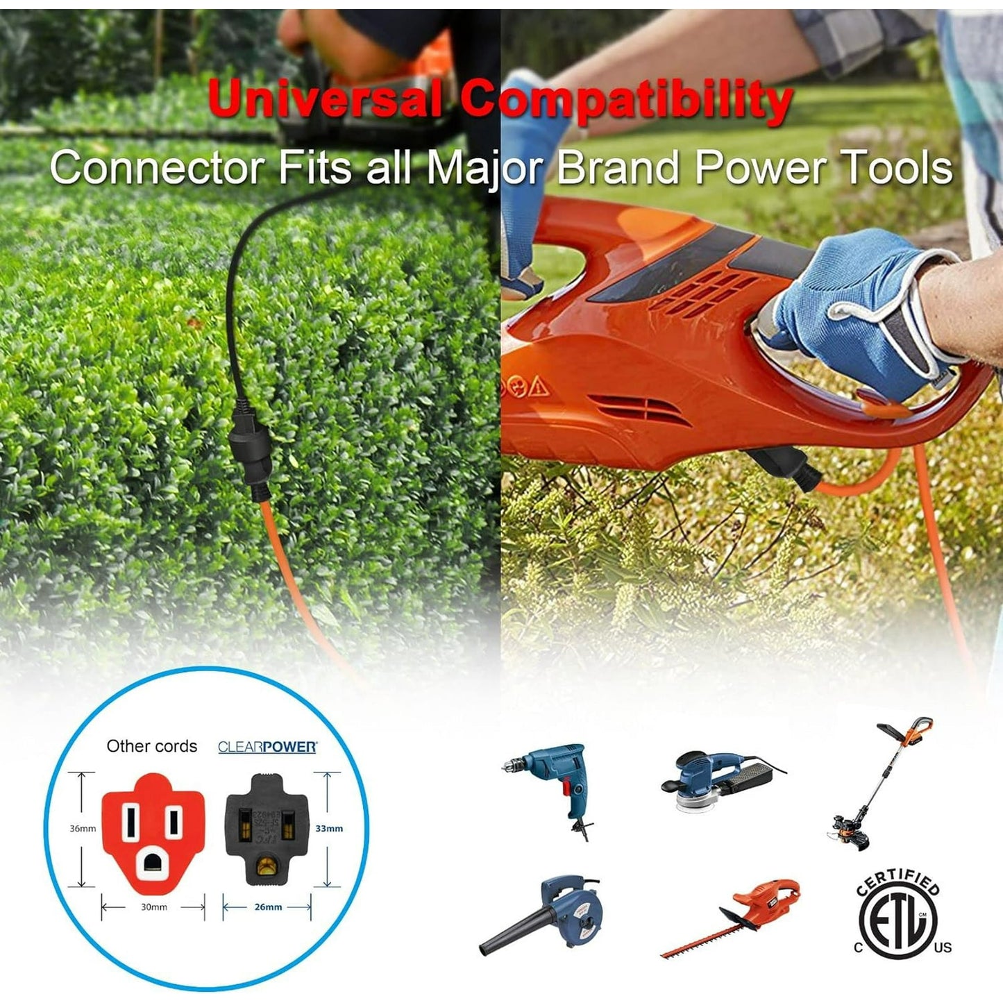 BN-LINK 10 ft Outdoor Extension Cord 16/3 SJTW, 3-Prong Grounded Plug, Orange, Water & Weather Resistant, Flame Retardant, General Purpose Power Cord for Lawn & Garden
