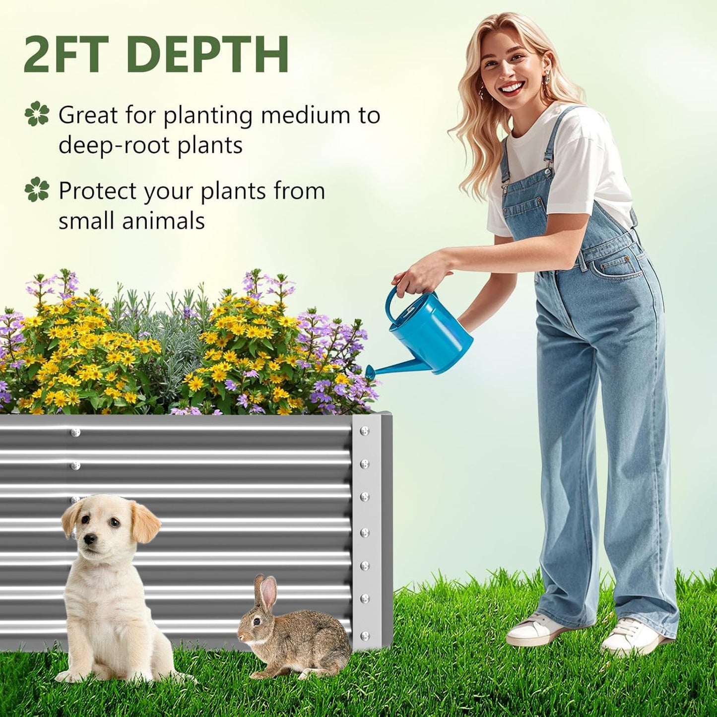 BN-LINK 6×3×2 ft Raised Garden Bed Kit, Rectangular Galvanized Metal Planter Garden Boxes Outdoor, Large Garden Beds for Vegetables Flowers, Easy DIY and Cleaning
