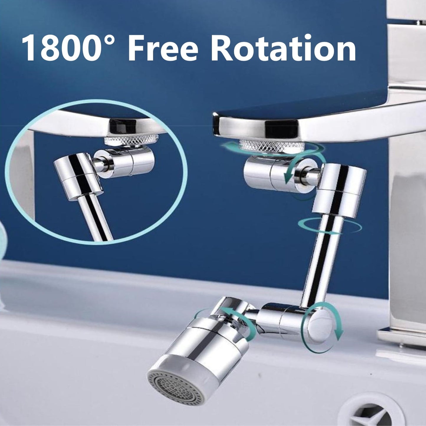 Behome 1800°Swivel Faucet Extender Aerator, 360°Free Rotating Splash Filter Faucet, 2 Water Outlet Modes, Kitchen/Bathroom Sink Adapter For Gargle, Eyewash And Rinse