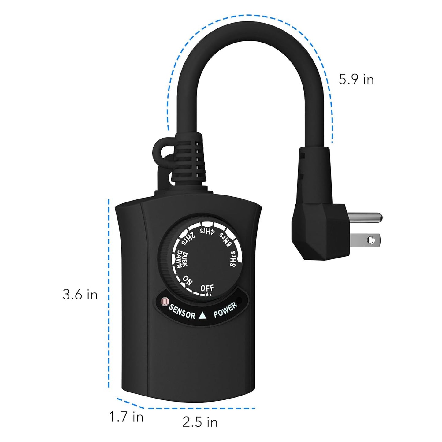 HBN Outdoor Light Timer Waterproof, Weatherproof Photocell Dusk to Dawn Light Sensor Timer 2/4/6/8 Countdown Timer, 1 Grounded Outlet for Christmas Lights,Hallowen Deceration,1875W 15A 1/2HP