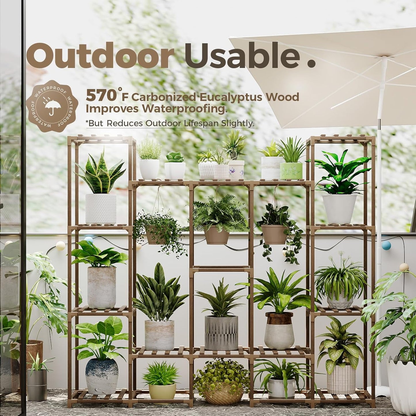 Behome Plant Stand Indoor, Wood Plant Shelf with 4 Tier Ladder & 14 Pots, Corner Plant Stand, Tall Plant Holder for Living Room & Balcony, Home Decor