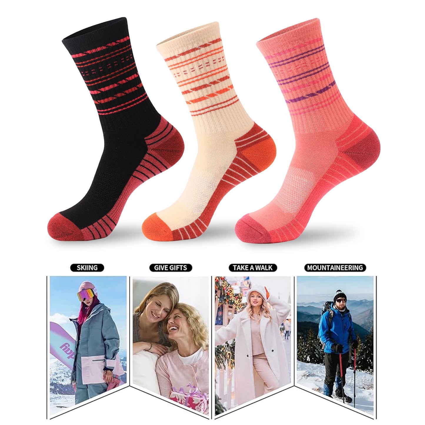Behome 5 Pairs Woman Winter Socks, Thick Warm Walking Hiking Socks for Ladies, Thermal Thick Wool Socks for Woman