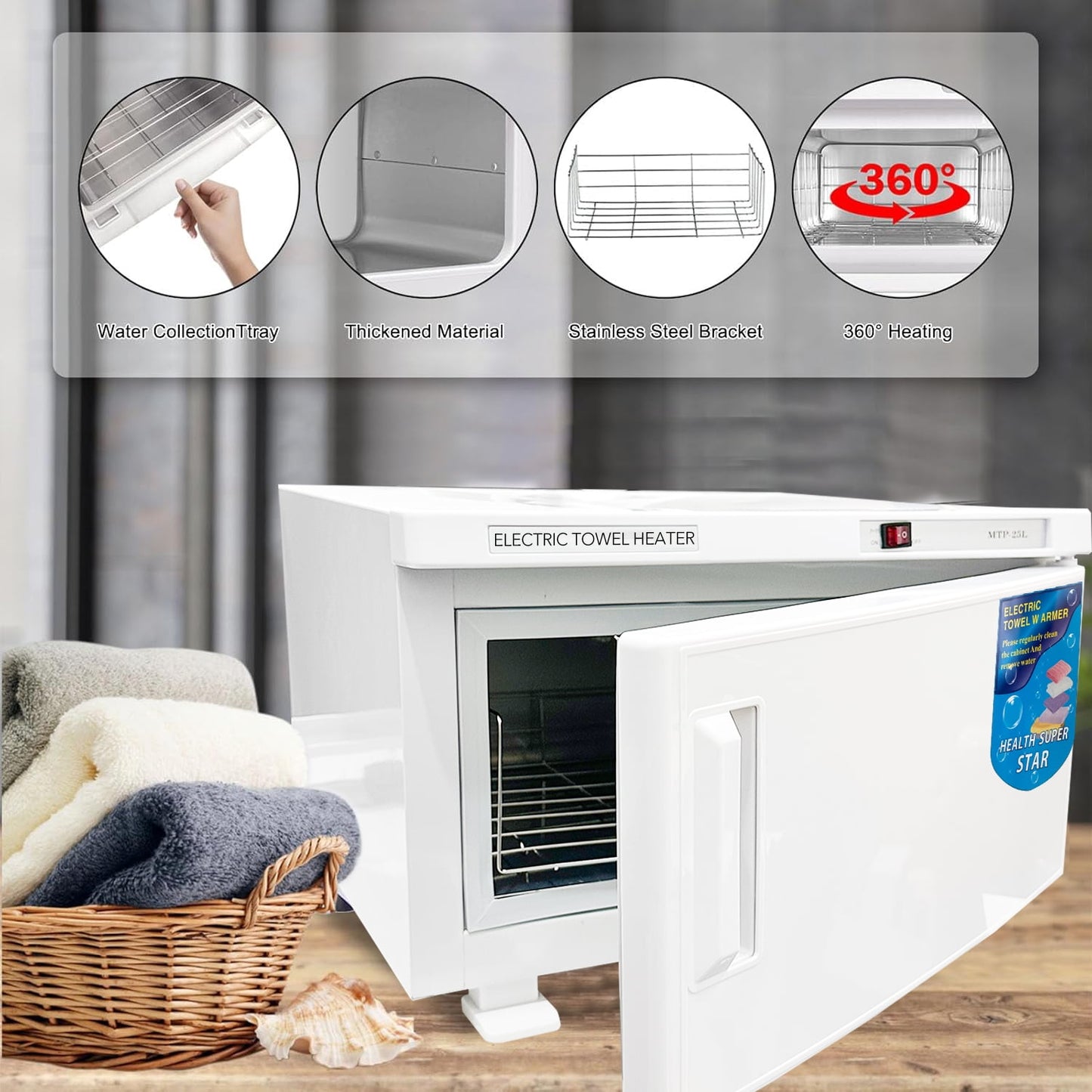 Behome 25L Towel Warmer, White Large Hot Bath Towel Warmer Cabinet with Stainless Steel Racks, Heating Use for Facial Spa, Hair Beauty, Salon Equipment and Home