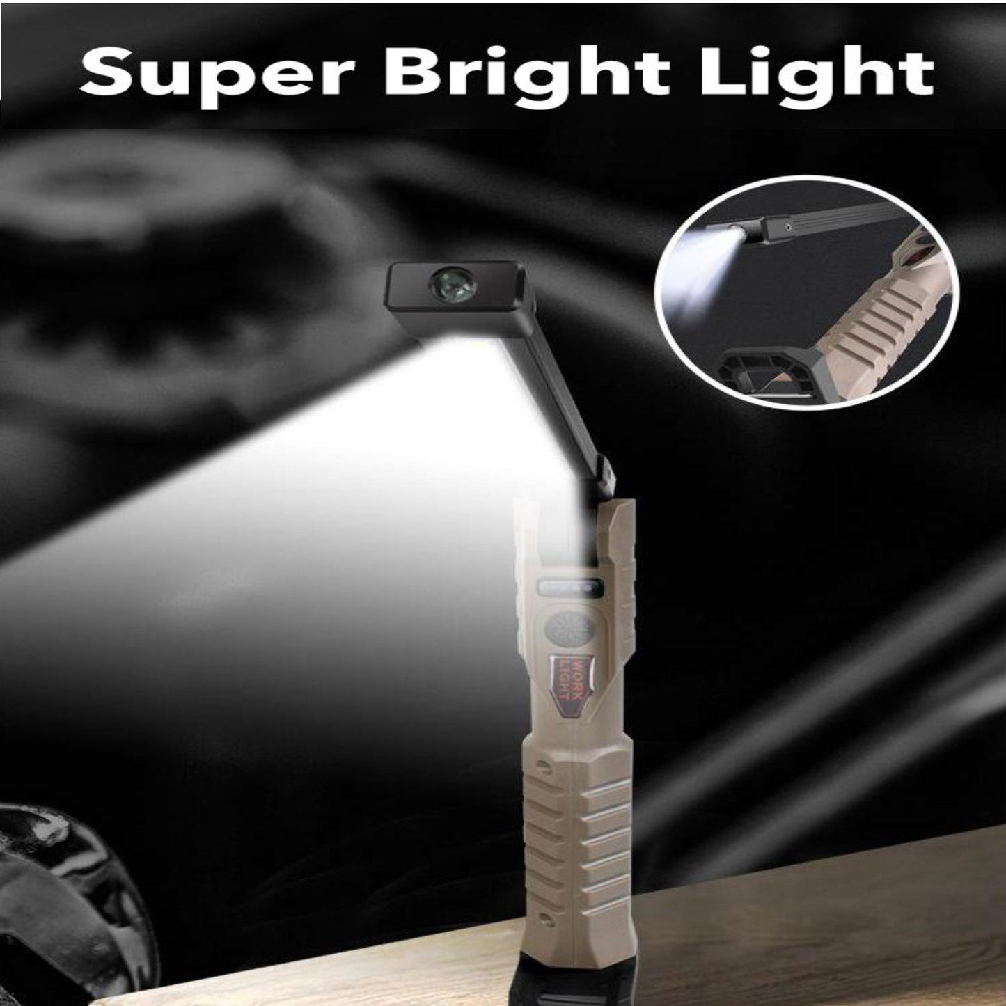Behome LED Rechargeable Work Light, COB Work Light with 7 Modes, Magnetic Base & Hanging Hook & 180°Rotate , Foldable Magnetic Flashlight for Car Repair, Emergency and Outdoor