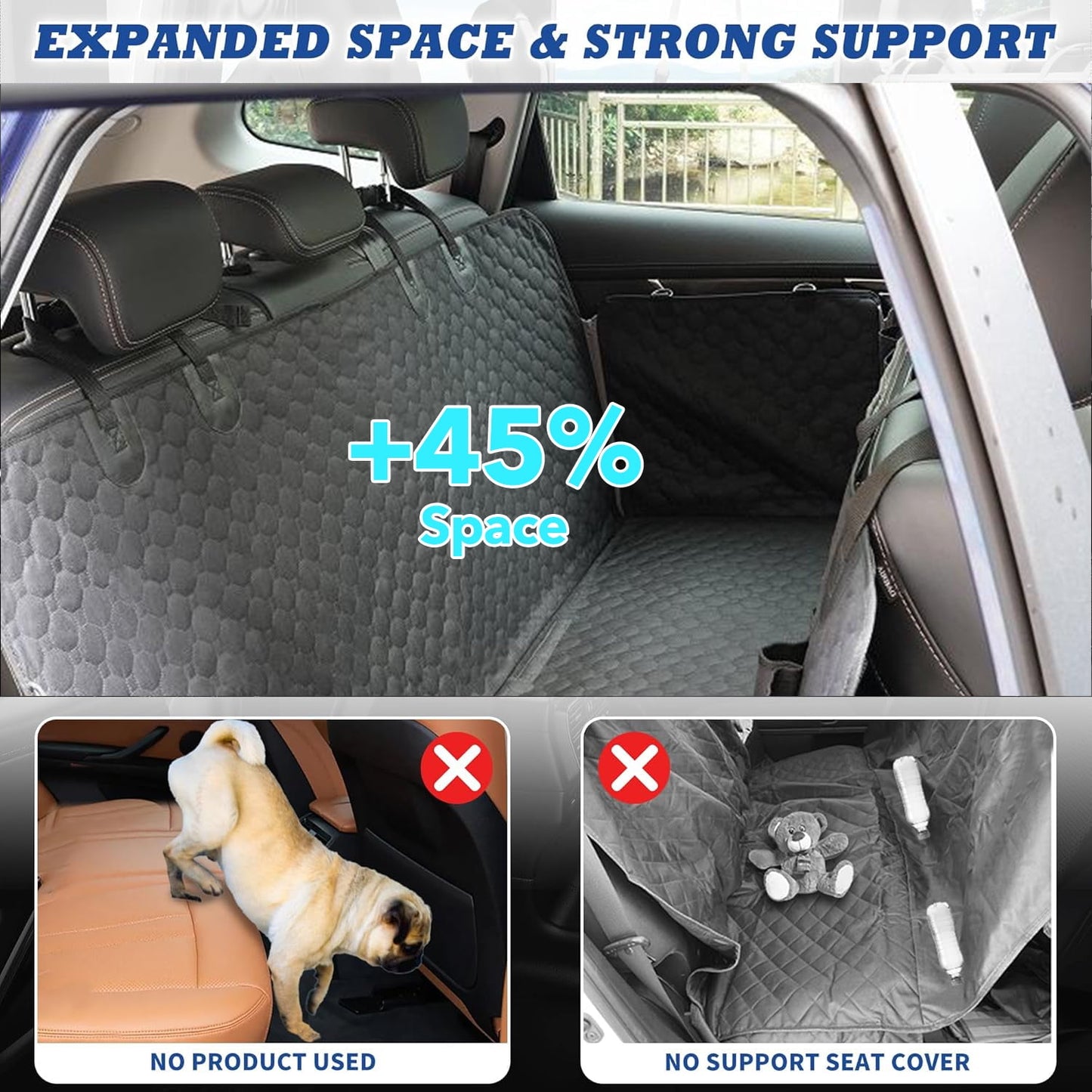 Behome Waterproof Dog Car Seat Cover For Back Seat, Collapsible Anti-Scratch Car Seat Protector with Mesh Window & Storage Pocket for Cars Trucks and SUV(52" W x 57" L)