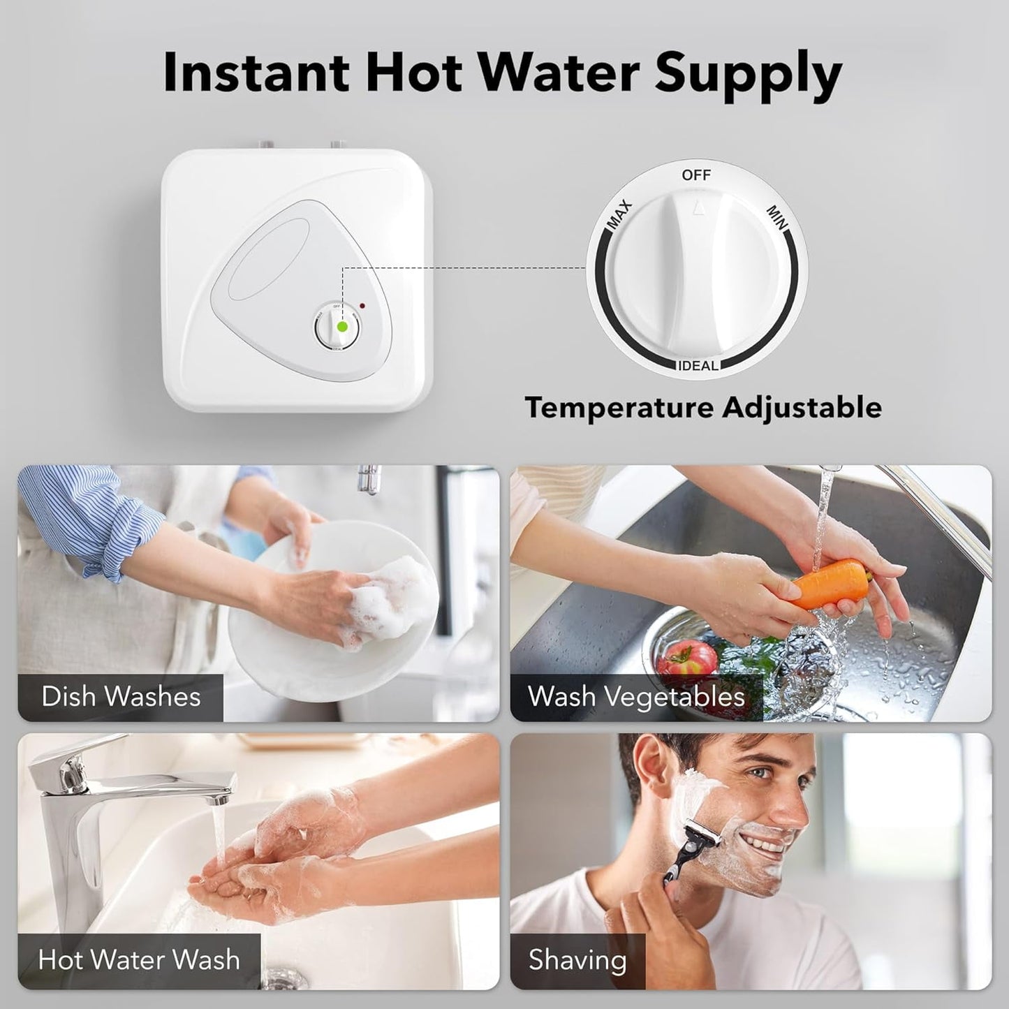 BN-LINK Electric Mini-Tank Water Heater - 2.7 Gallon Small Under Sink Instant Hot Water Heater, 120V 1440W Point of Use Compact Tank for Kitchen, Bathroom, Restaurant - Shelf, Wall, or Floor Mounted