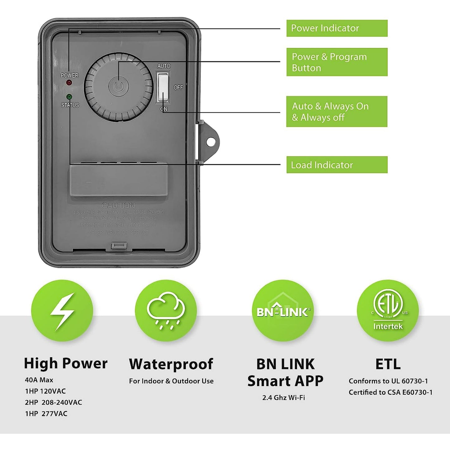 BN-LINK Smart Wi-Fi Pool Pump Timer, 2HP 40A Max, 120-277 VAC, ETL Listed