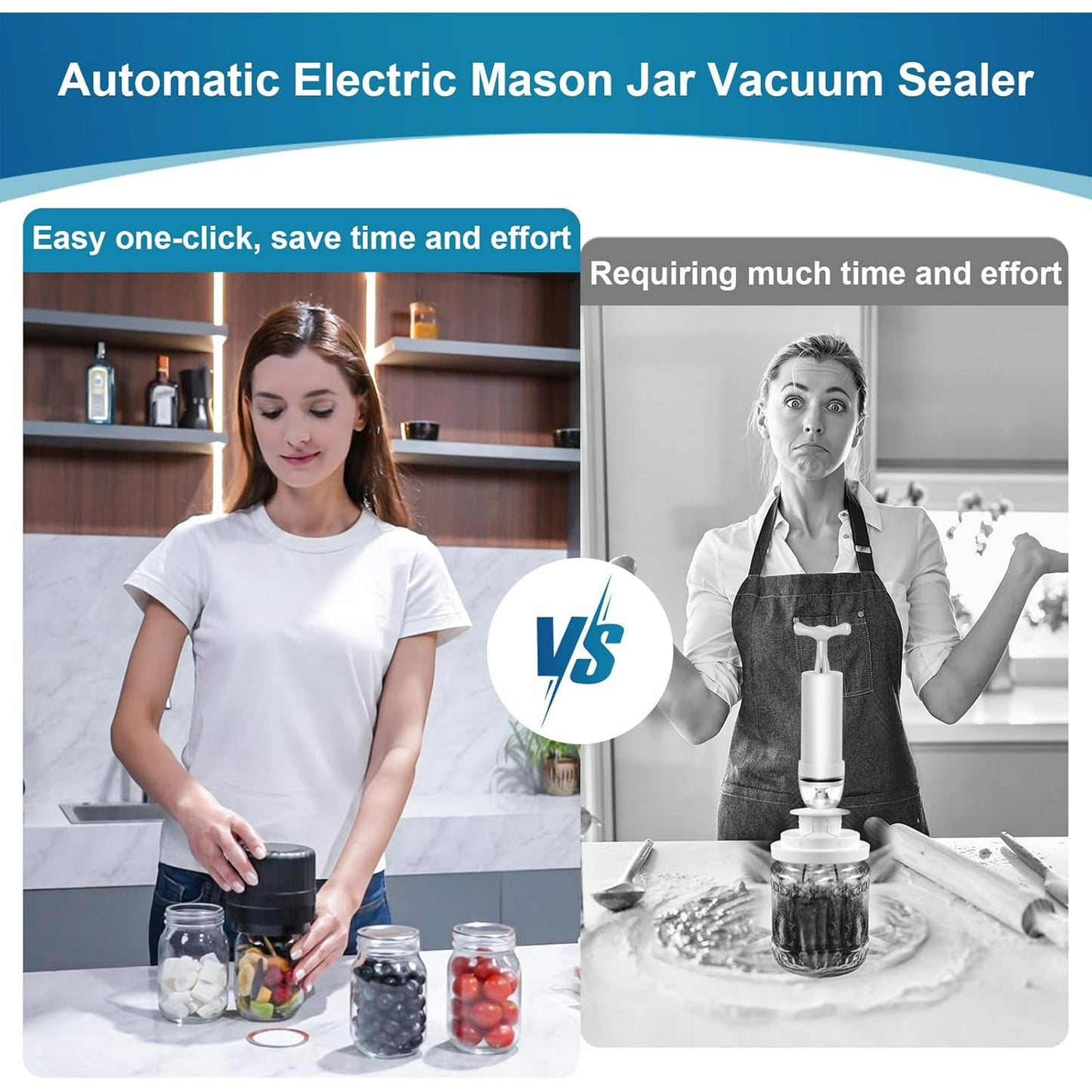 BN-LINK Electric Mason Jar Vacuum Sealer with 10 Pack Lids, Automatic Wide Mouth and Regular Mouth Mason Jar Sealer Kit, Jar Vacuum Sealer for Food Storage and Fermentation, Black
