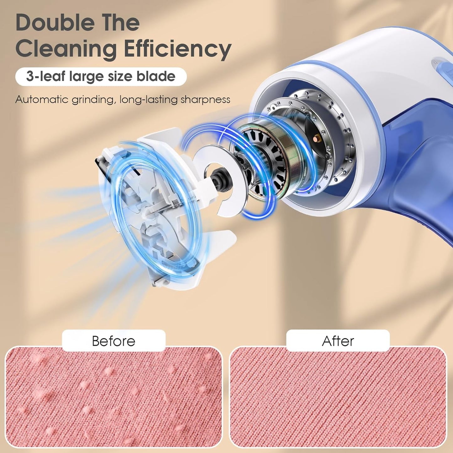 Fabric Shaver and Lint Remover, USB Rechargeable Sweater Defuzzer with 2 Replaceable Stainless Steel Blades, Remove Clothes Fuzz, Lint Balls, Pills, Bobbles