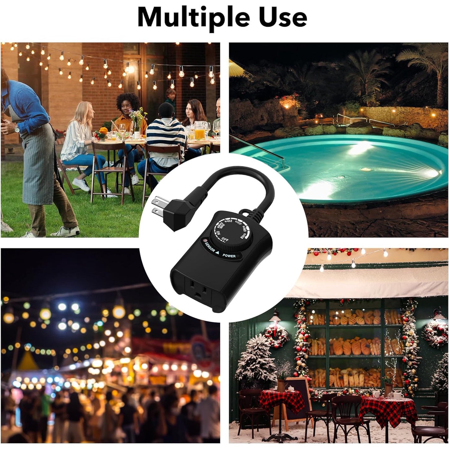 HBN Outdoor Light Timer Waterproof, Weatherproof Photocell Dusk to Dawn Light Sensor Timer 2/4/6/8 Countdown Timer, 1 Grounded Outlet for Christmas Lights,Hallowen Deceration,1875W 15A 1/2HP(2 Pack)