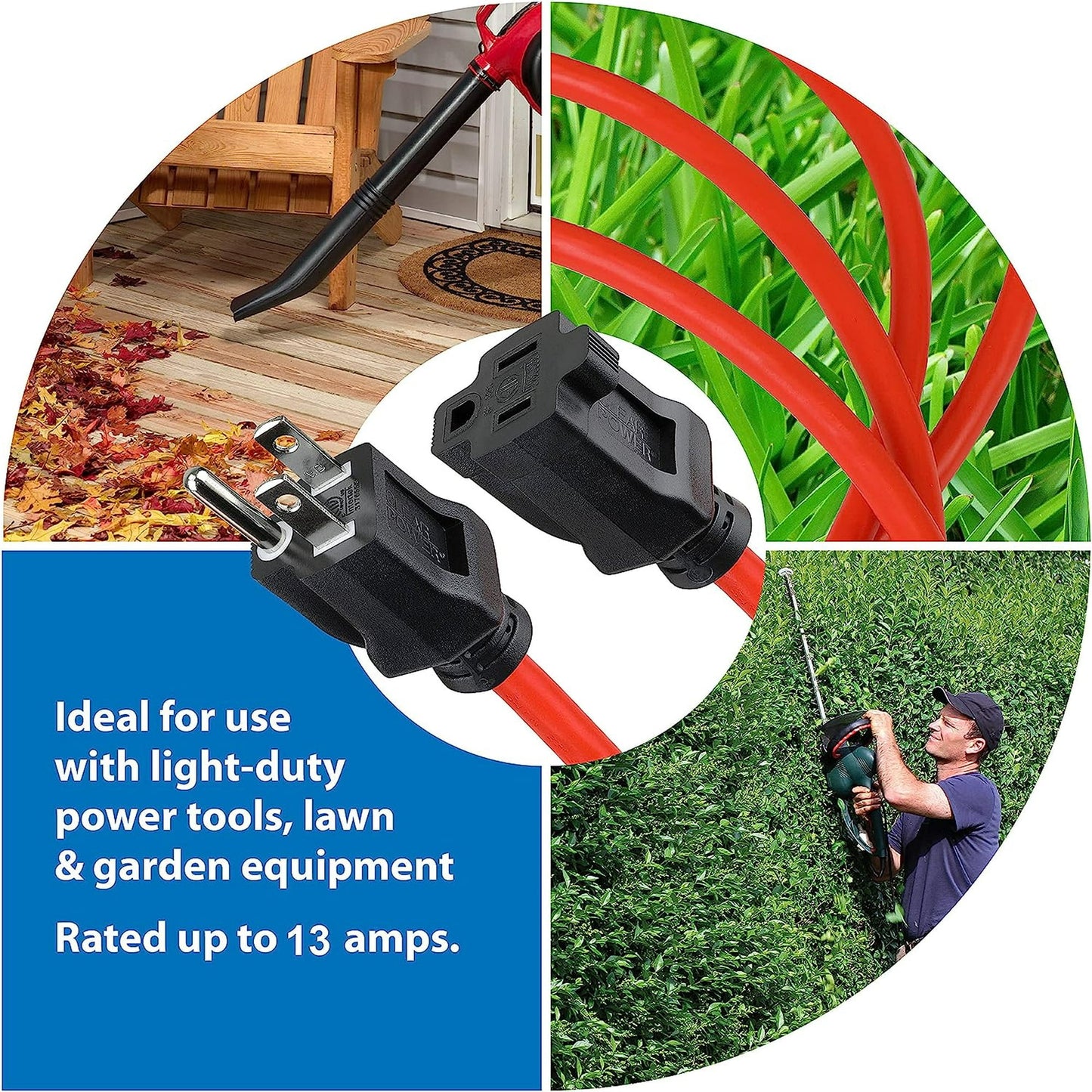 Clear Power 50 ft Outdoor Extension Cord 16/3 SJTW, 3-Prong Grounded Plug, Orange, Water & Weather Resistant, Flame Retardant, General Purpose Power Cord for Lawn & Garden