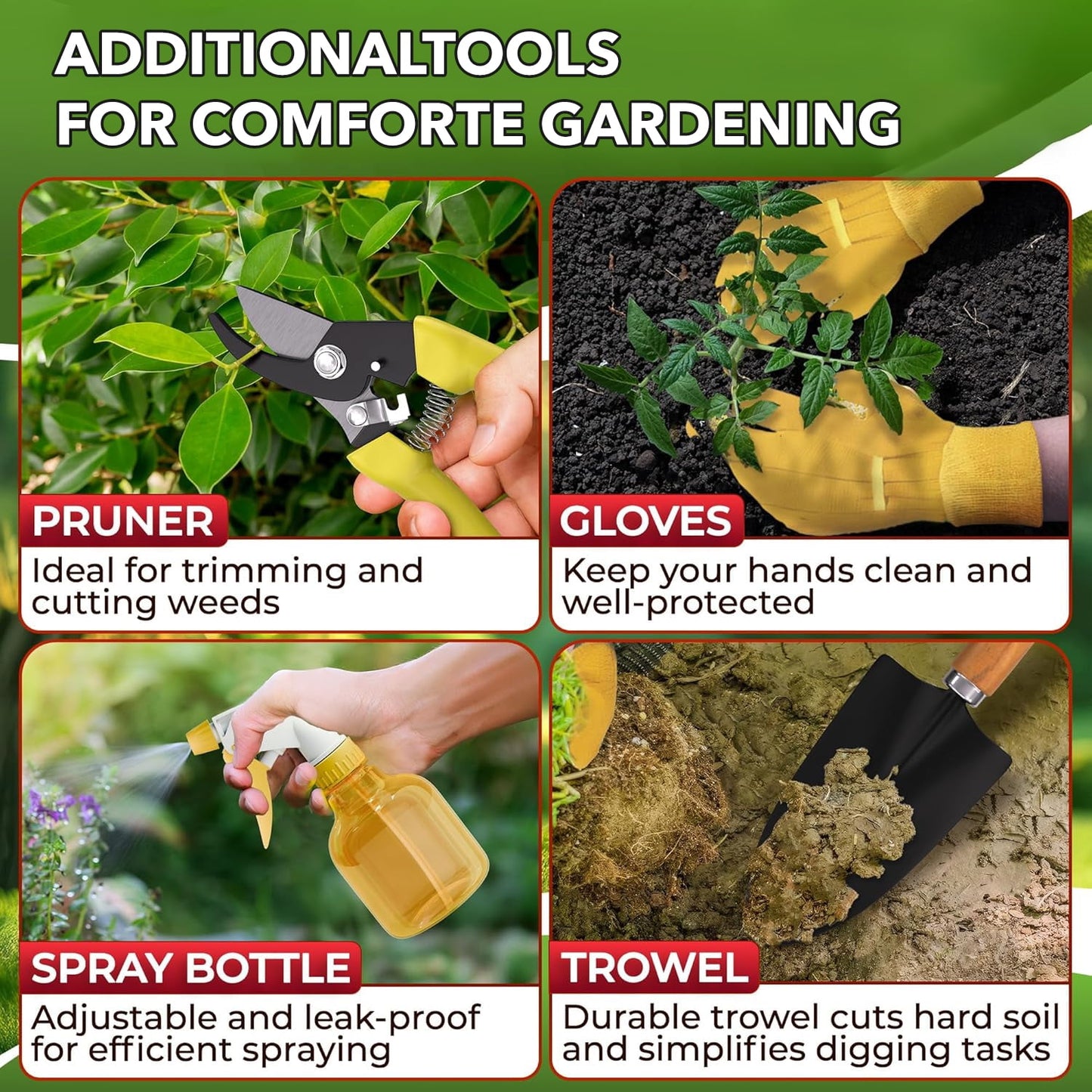 BN-LINK Gardening Tool Set, 9 Piece Heavy Duty Gardening Hand Tools with Delicate and Durable Garden Tools Organizer Handbag, Rust-Proof Garden Tool Set, Ideal Gifts for Women and Men