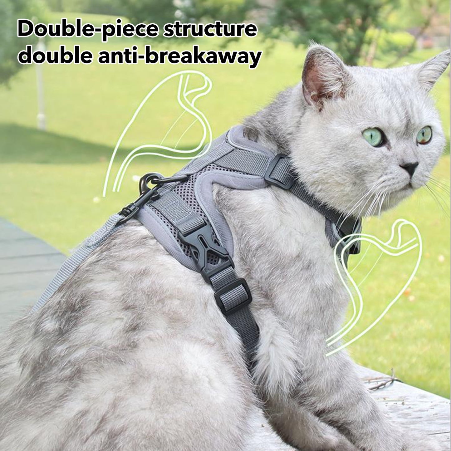 Behome Cat Harness and Leash Set for Walking, Escape Proof Soft Adjustable Vest Harnesses with Reflective Strips for Cat and Puppy, Gray, XL