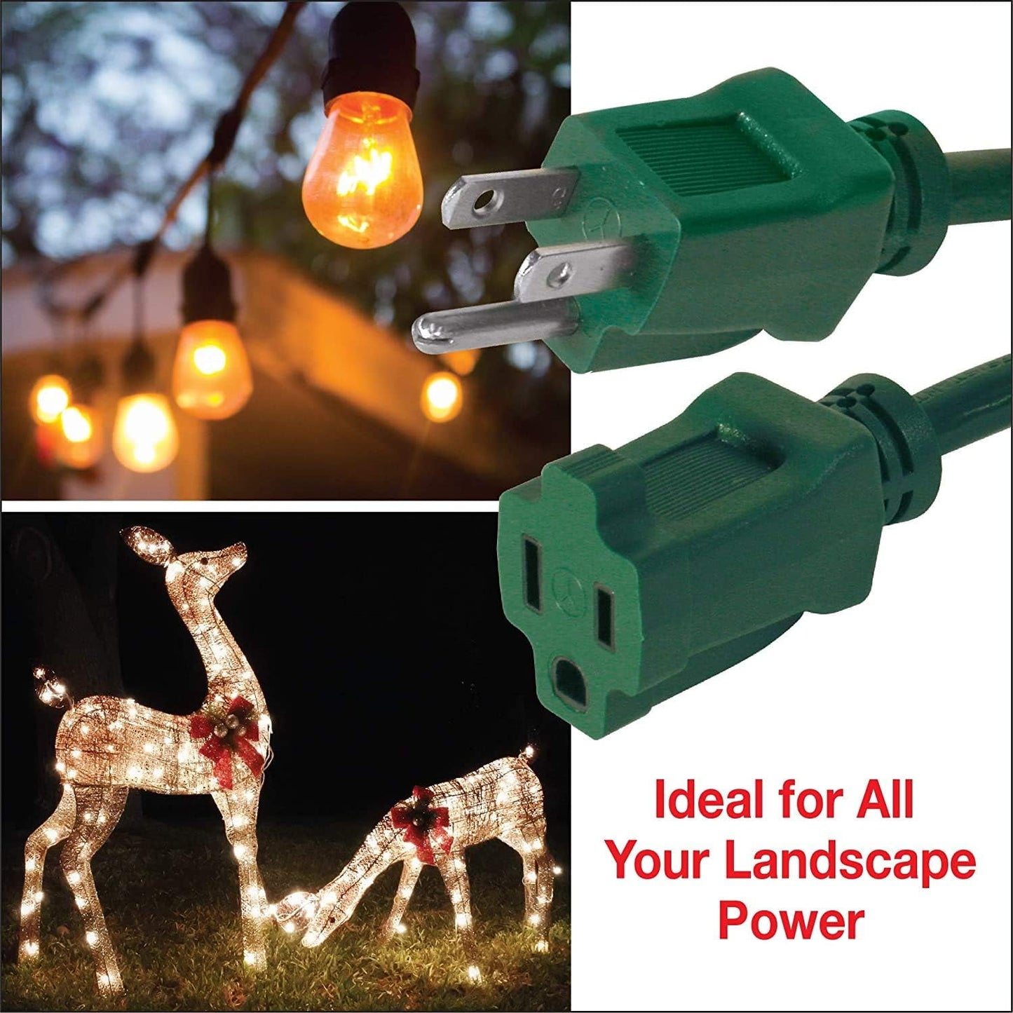BN-LINK 25 ft Outdoor Extension Cord 16/3 SJTW, Lawn & Garden Green Cable for Holiday Decoration, 3-Prong Grounded Plug, Water & Weather Resistant, Flame Retardant