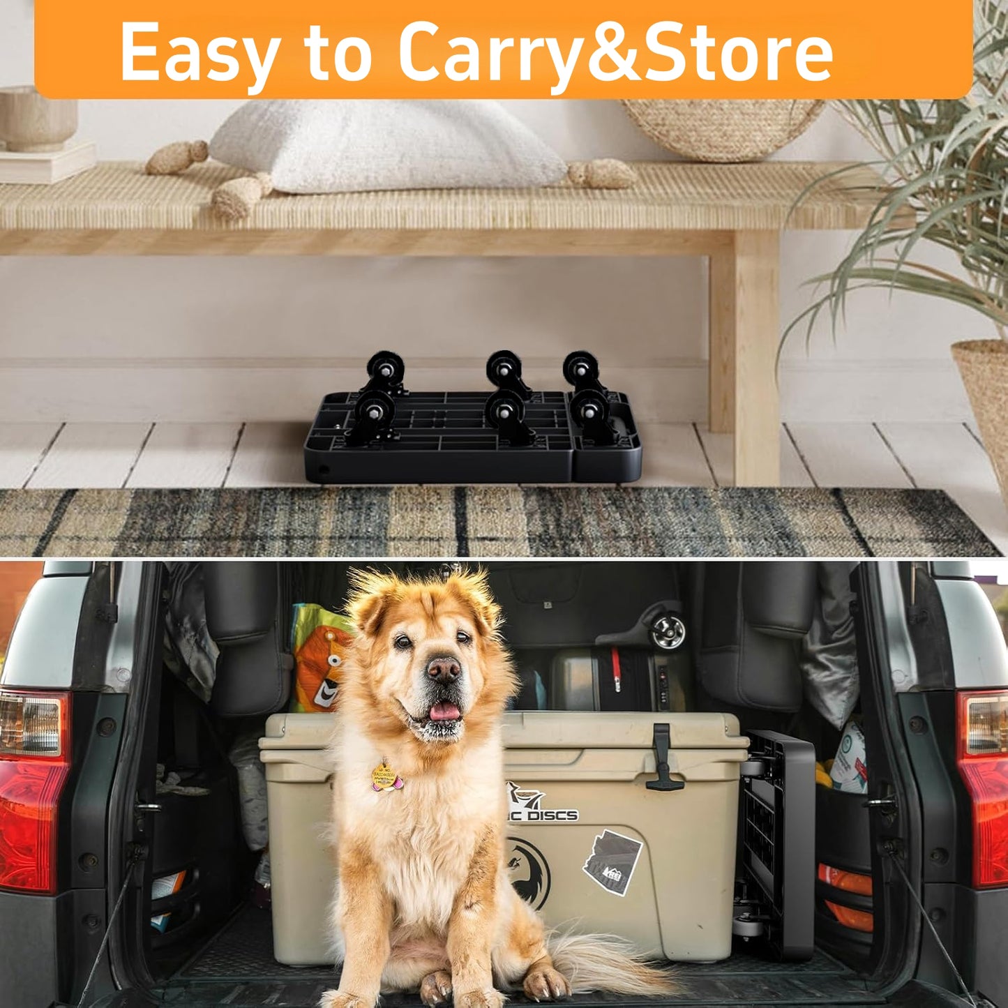BN-LINK Folding Hand Truck, Portable Heavy Duty Dolly Cart, 6 Wheels Collapsible Luggage Cart with 2 Elastic Rope, for Moving, Travel, House, Office, Shopping, Black