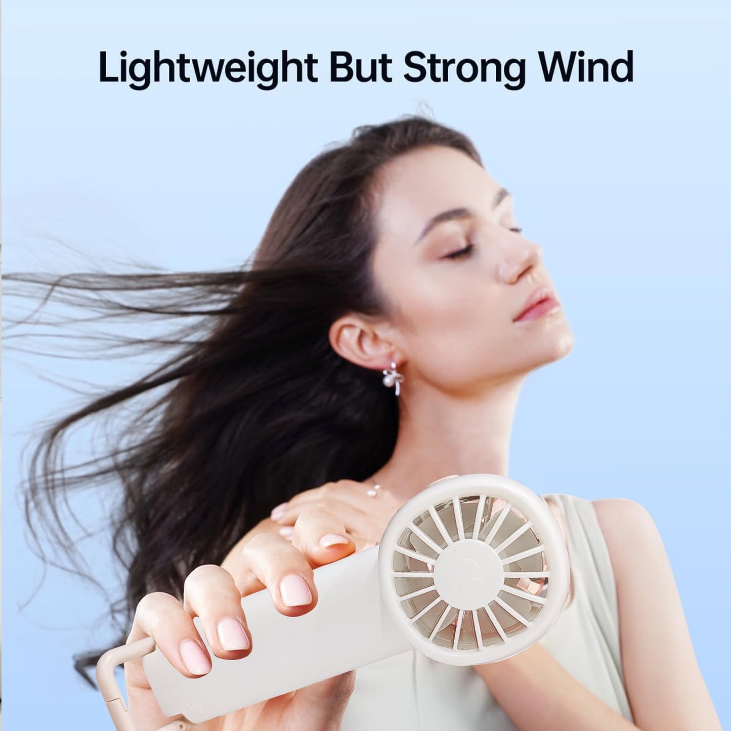 BN-LINK Mini Handheld Fan, Four Speeds Adjustable USB Rechargeable Fan, Portable Fan With Hook & Digital Display, Gifts for Makeup Stylish Girl Women Men Indoor/Outdoor Travel, White