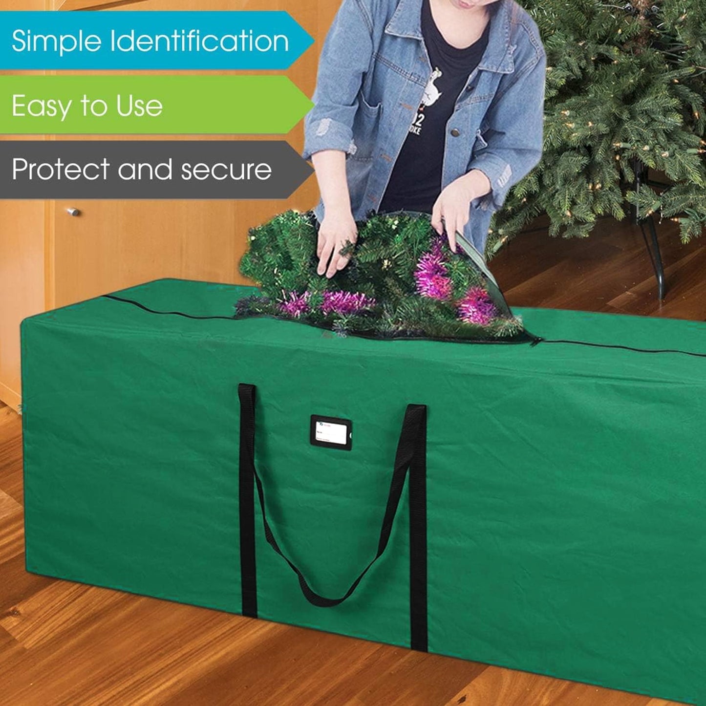 Behome 9ft Christmas Tree Storage Bag, Heavy-Duty Oxford Christmas Tree Bag With Reinforced Handles, Dual Zipper & Side Pocket, Waterproof, Moisture-Proof & Dust-Proof Bag(Green, 65x 15x30’’)