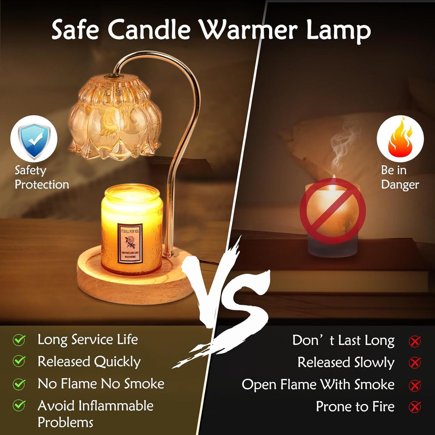 BN-LINK Fragrance Candle Warmer Lamp, Electric Flower Candle Warmer with Timer & Dimmer, Home Decor Wax Melt Warmer with 2 Bulbs, Gifts for Mom Women Friend Sister, Champagne